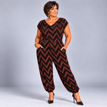 Zig Zag Print Cowl Neck Jumpsuit
