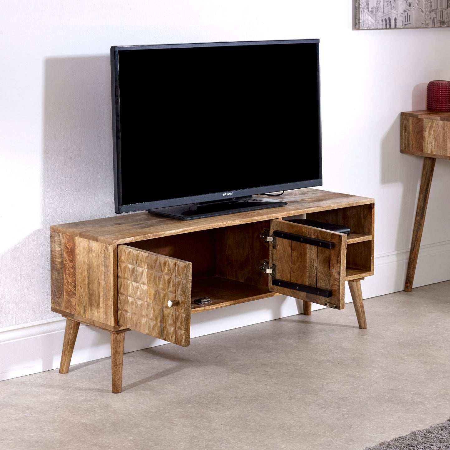 Marlow Light Mango Wood TV Stand with 2 Doors & 2 Shelves