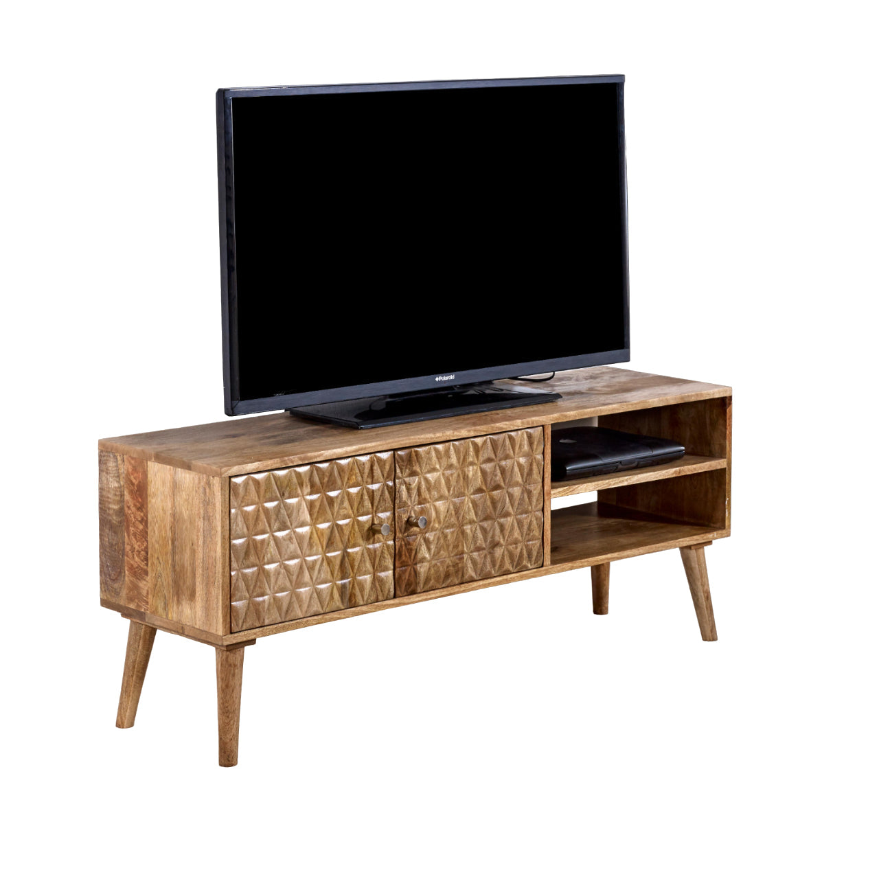 Marlow Light Mango Wood TV Stand with 2 Doors & 2 Shelves