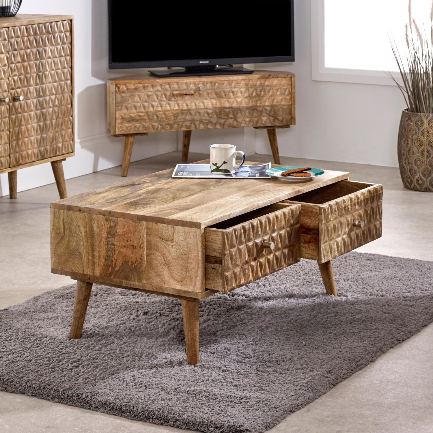 Marlow Light Mango Wood Corner TV Stand