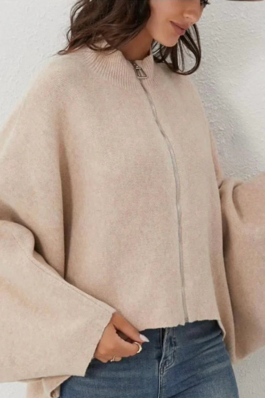 Zip Knitted Highlow Cardigan – One Size UK 8–18