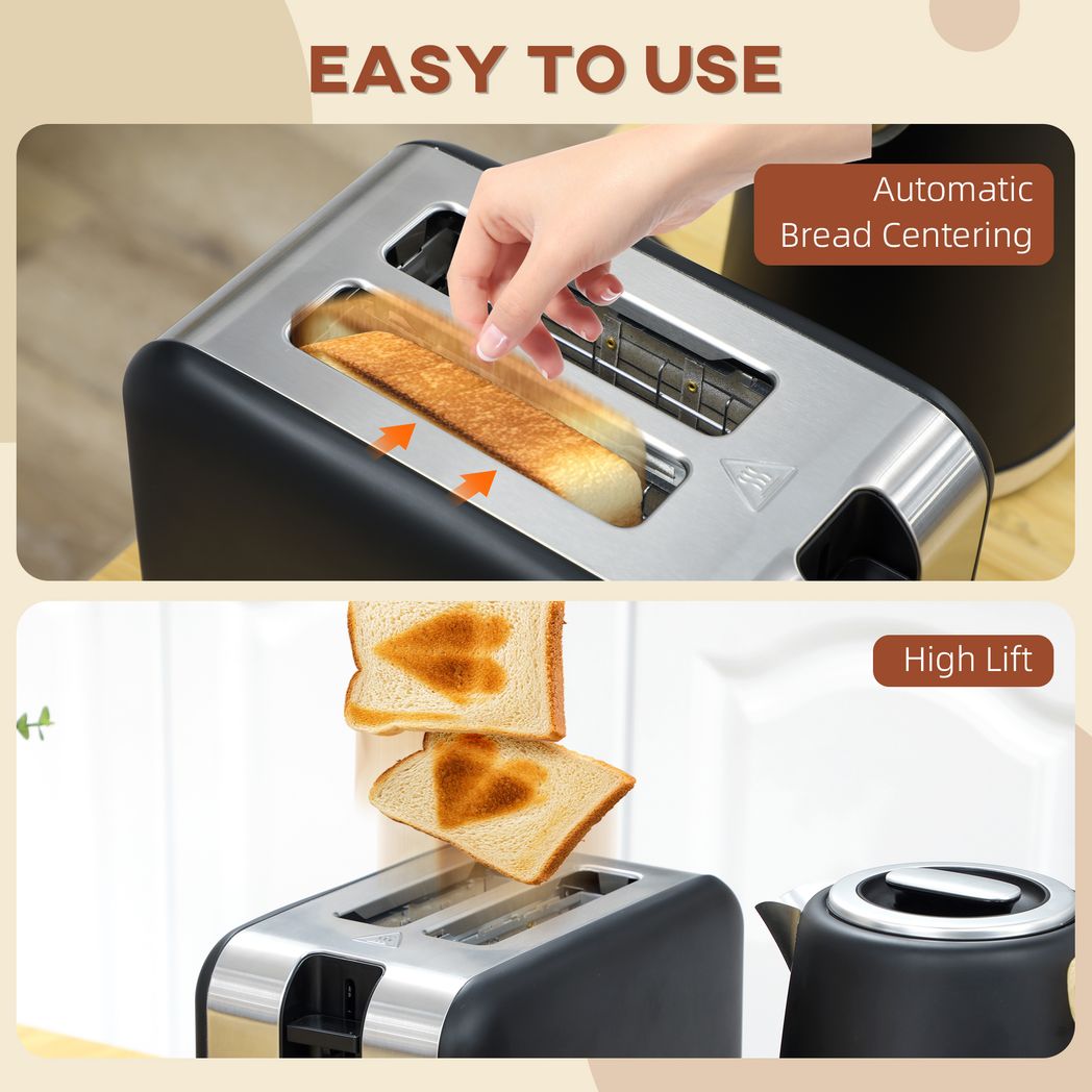 HOMCOM 1.7L Electric Fast Boil Kettle and 2 Slice Toaster Set