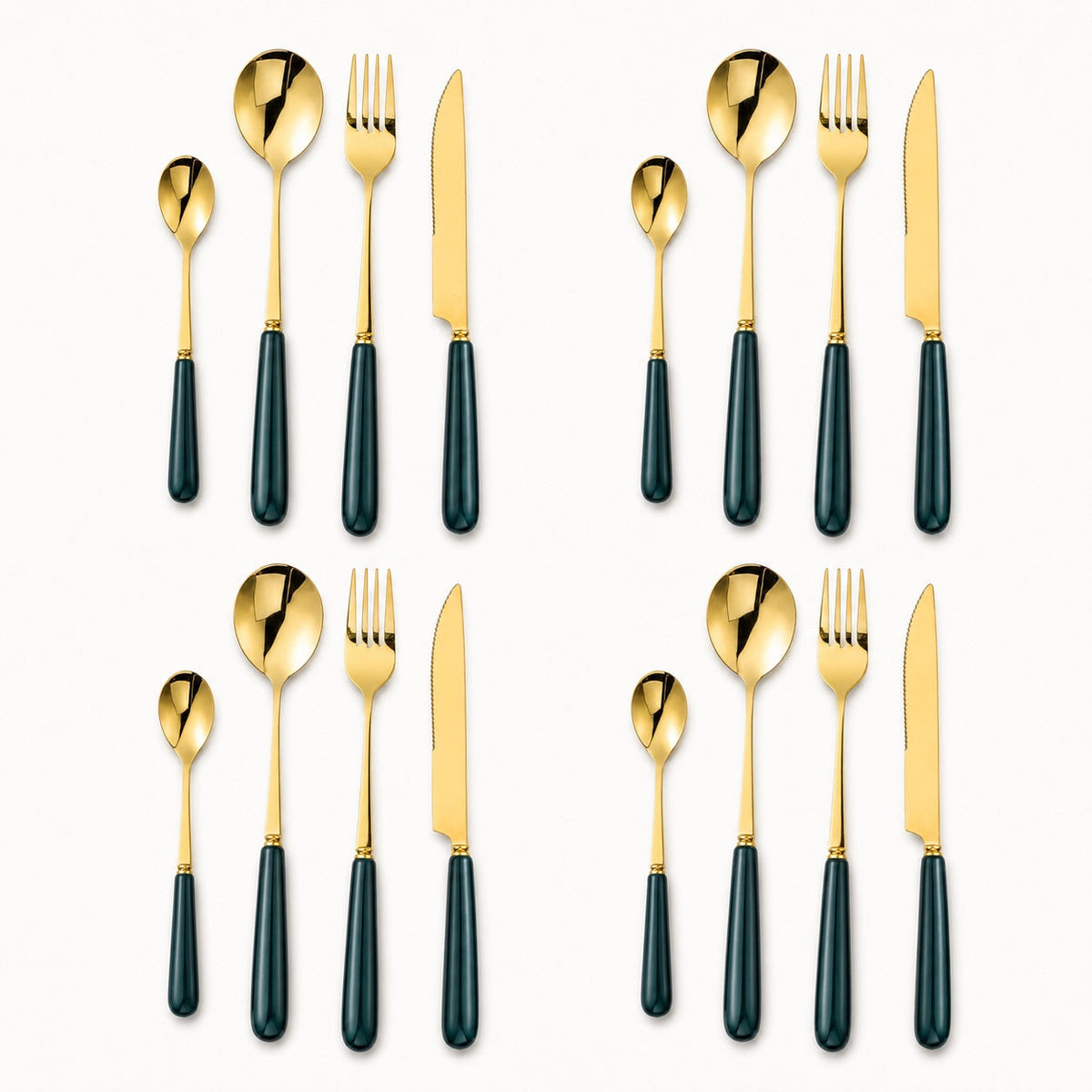 Aldermere 16-Piece Gold Cutlery Set – Forest Green