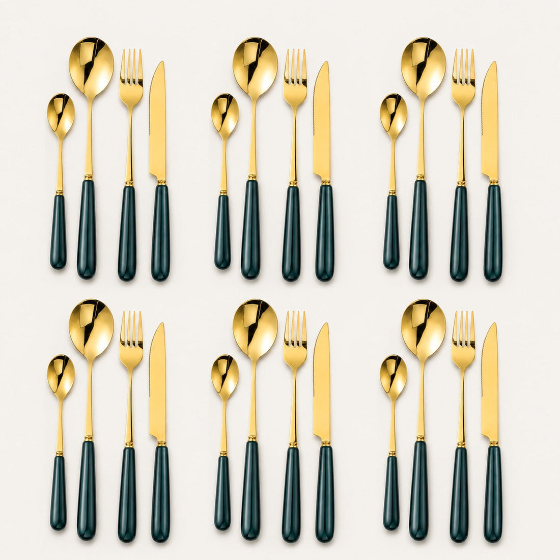 Aldermere 24-Piece Gold Cutlery Set – Forest Green