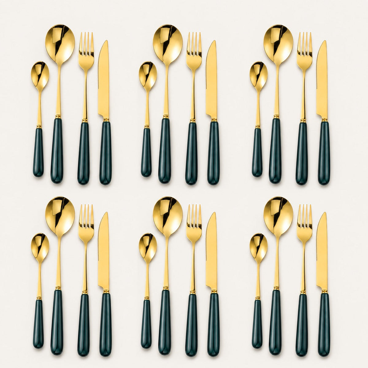 Aldermere 24-Piece Gold Cutlery Set – Forest Green