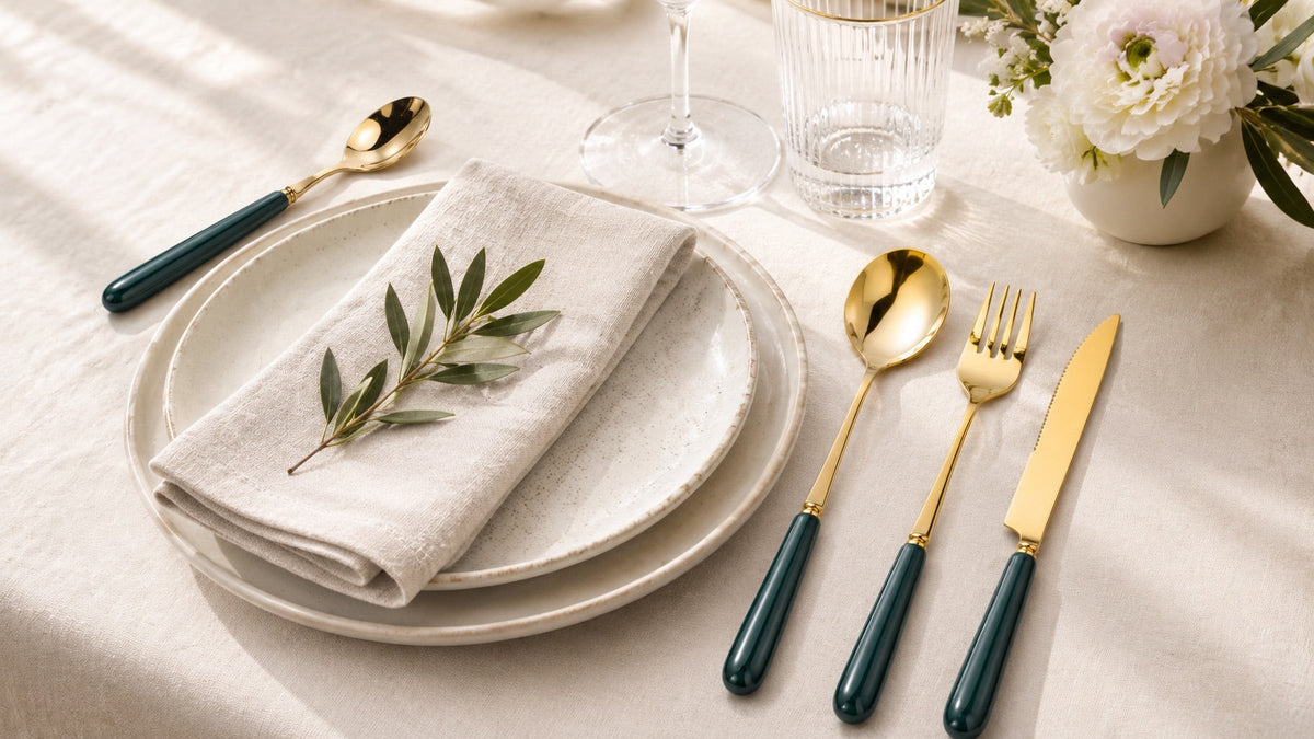 Aldermere 24-Piece Gold Cutlery Set – Forest Green