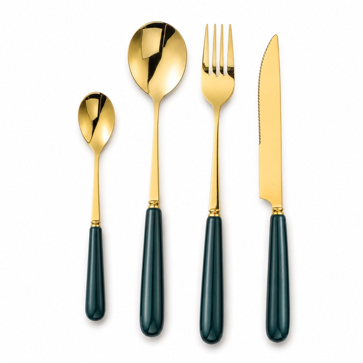 Aldermere 16-Piece Gold Cutlery Set – Forest Green