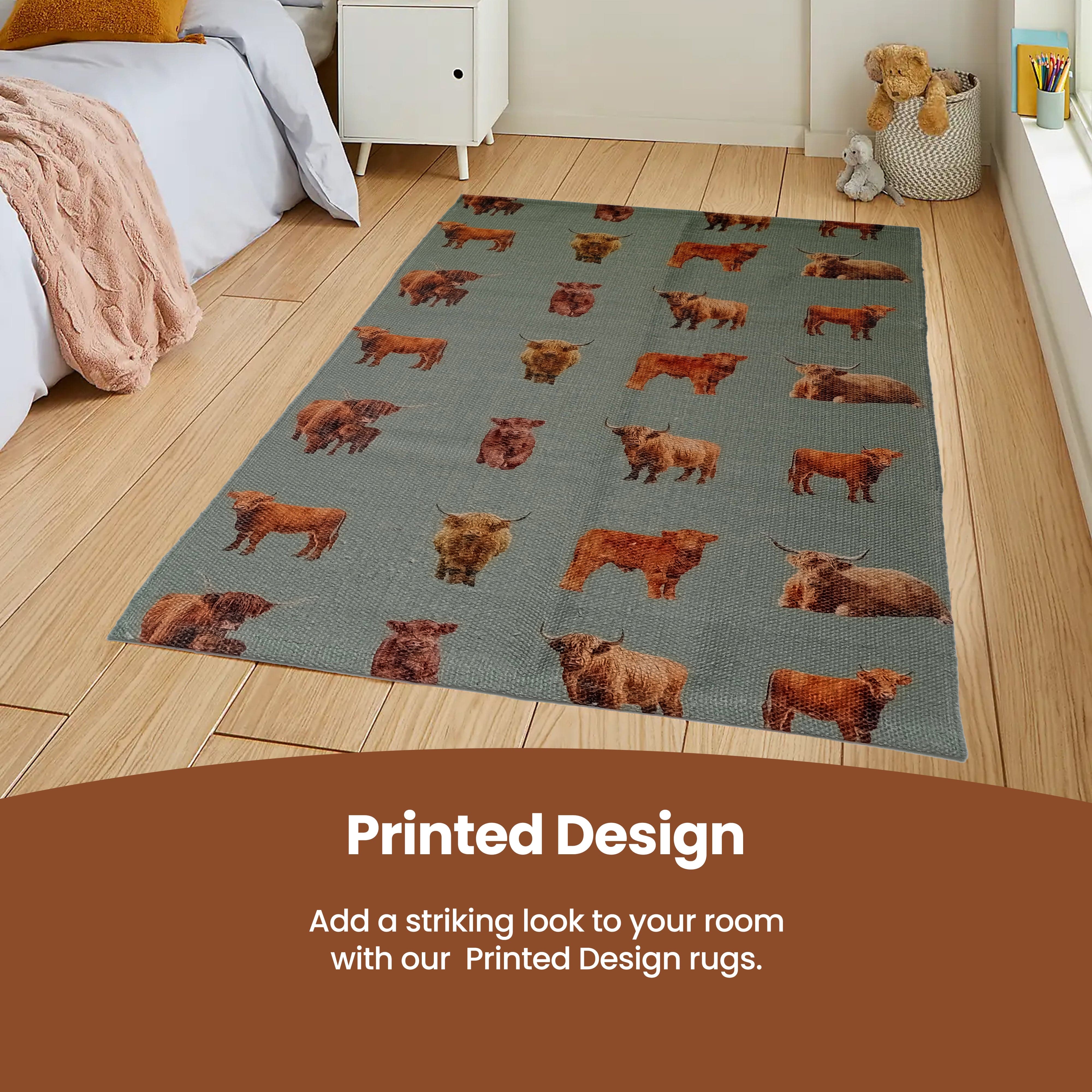 Animal Printed Rug Highland Cow Modern Non-Slip Soft Durable Floor Rug for Living Room Bedroom Hallway & Office by OLIVIA ROCCO