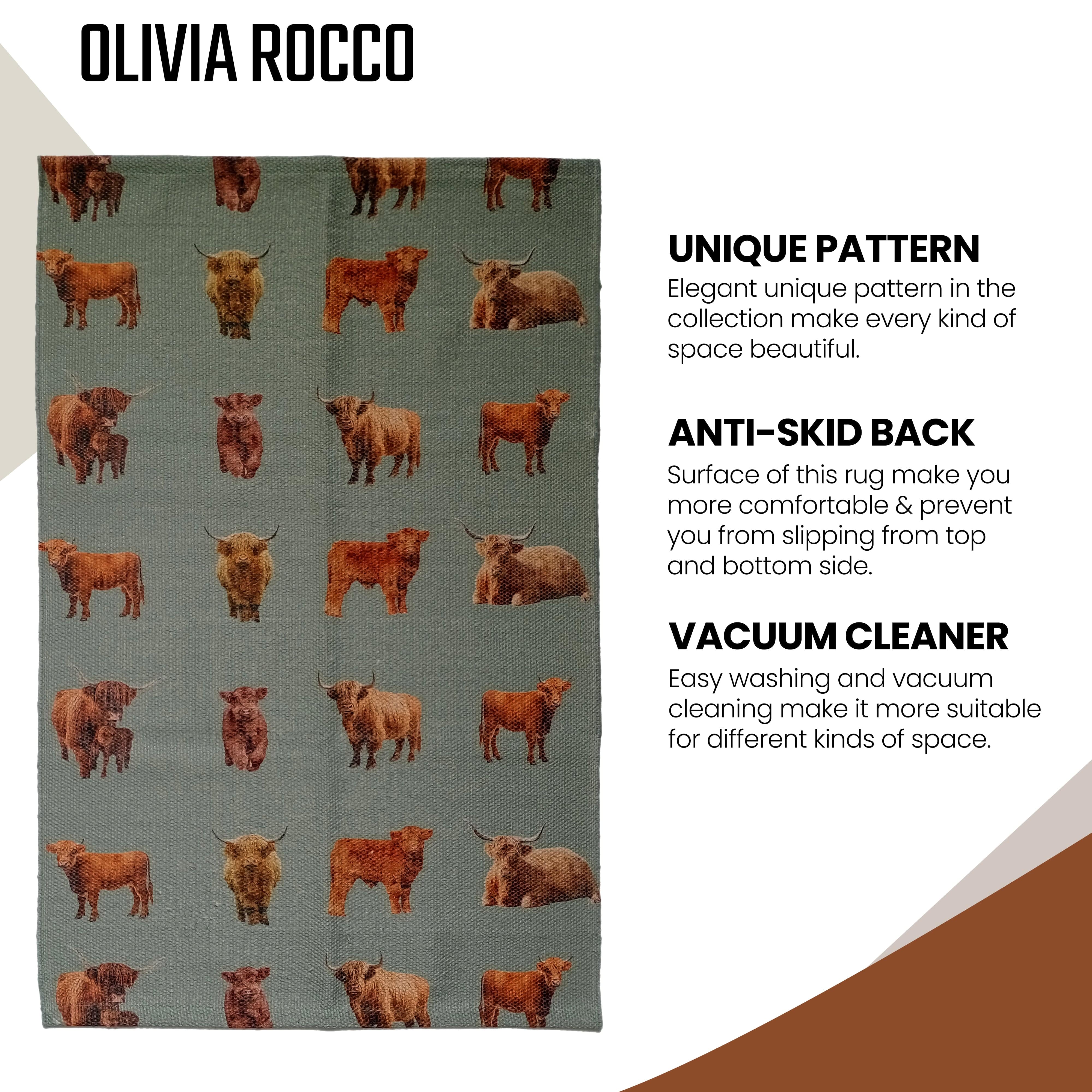 Animal Printed Rug Highland Cow Modern Non-Slip Soft Durable Floor Rug for Living Room Bedroom Hallway & Office by OLIVIA ROCCO