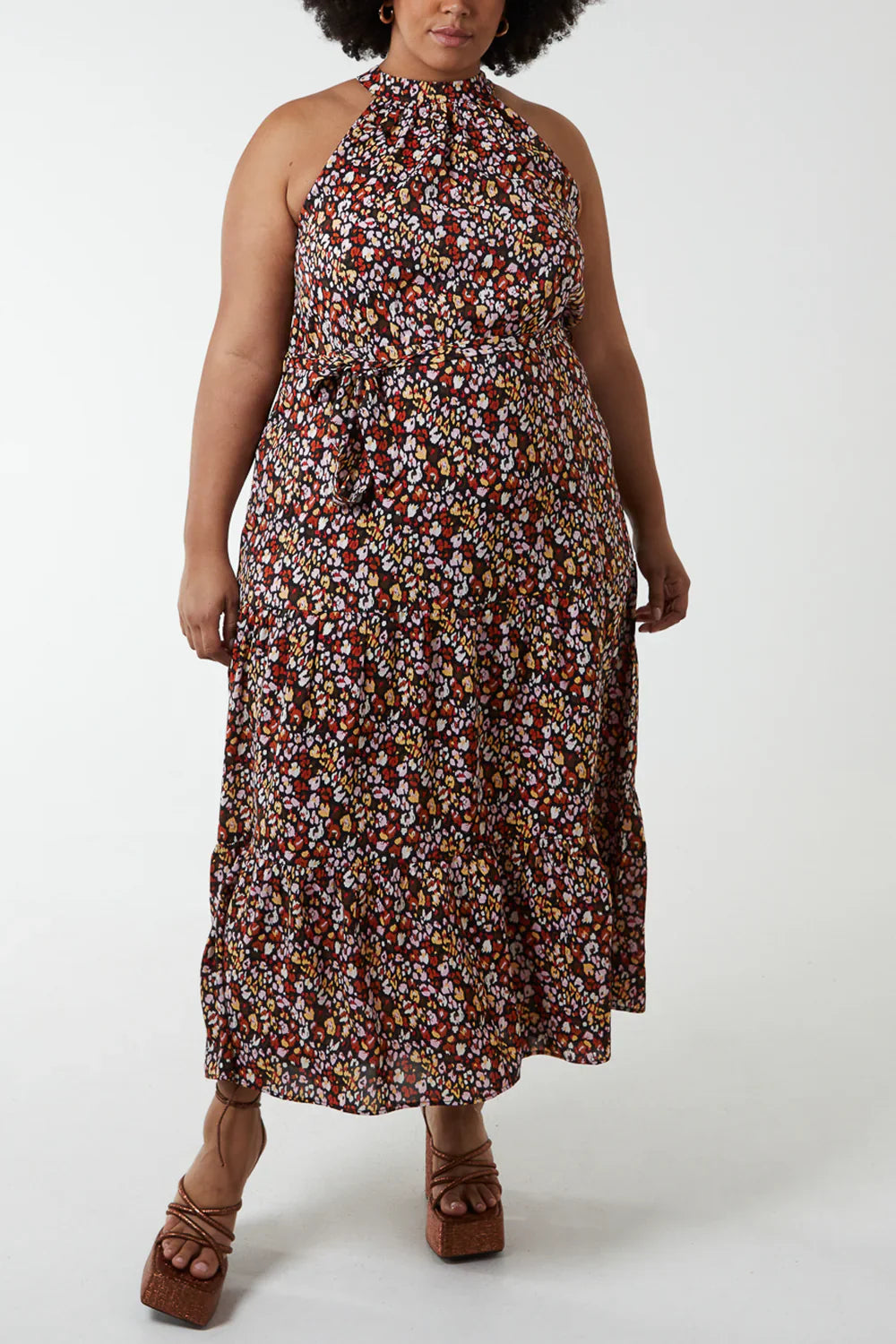Curve Animal Halter Neck Maxi Dress