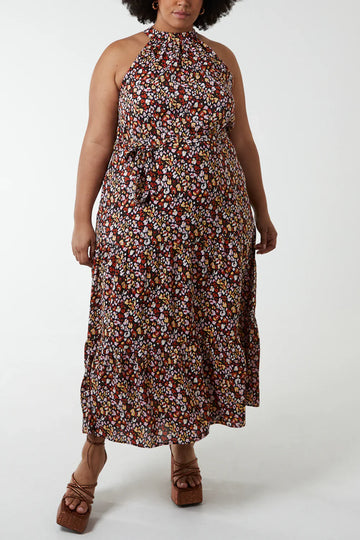 Curve Animal Halter Neck Maxi Dress