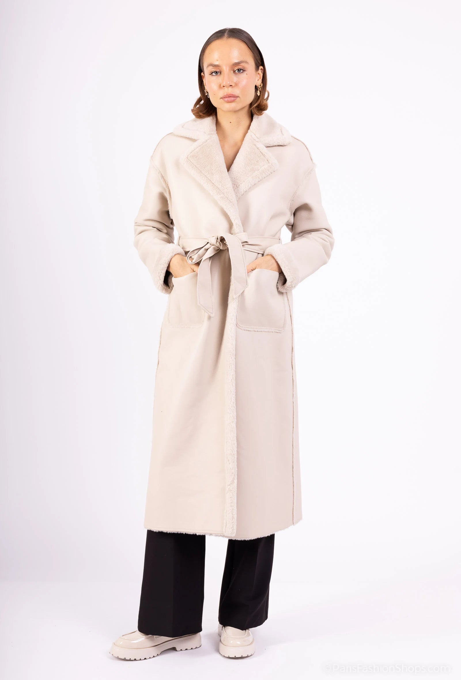 ARCTIC - Faux fur lined coat with adjustable belt