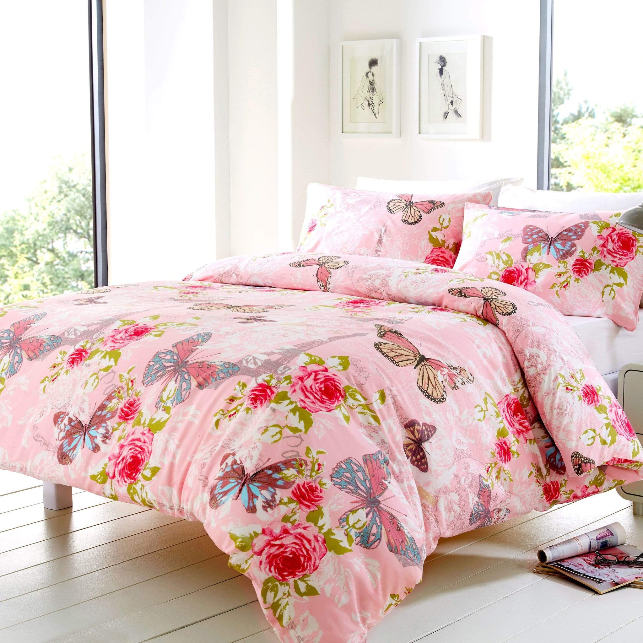 Ashley Butterfly Paris Cotton-Rich Duvet Set Double King Sizes OEKO-TEX Certified Bedding by OLIVIA ROCCO
