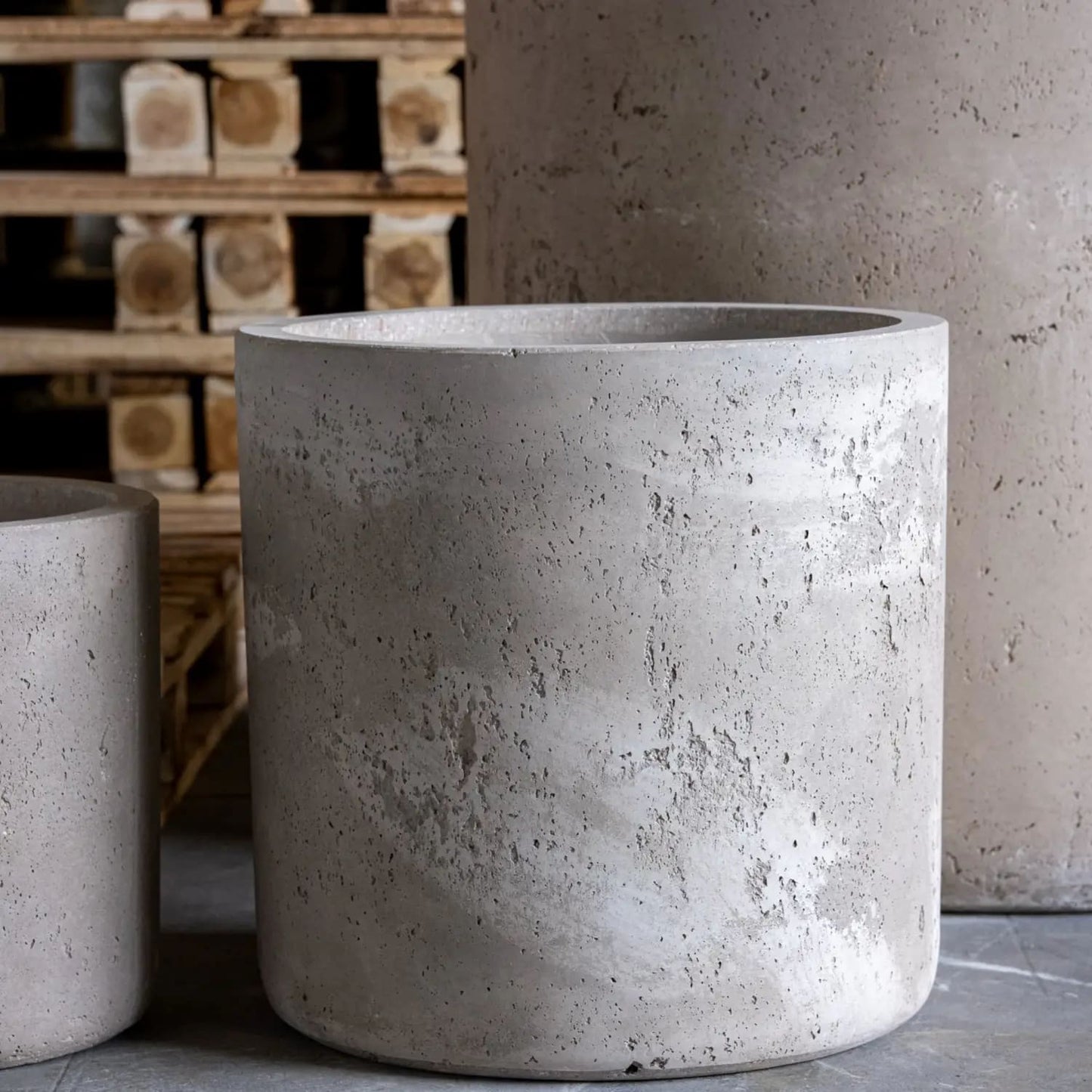 Aurella | Truffle – 30cm Medium Concrete Cylinder Planter – 13L Round Plant Pot