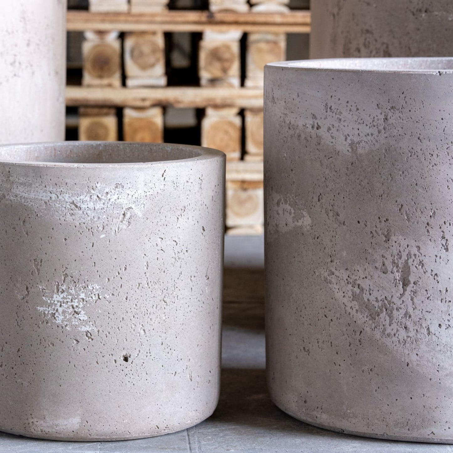 Aurella | Truffle – 40cm Large Concrete Cylinder Planter – 34L Round Plant Pot
