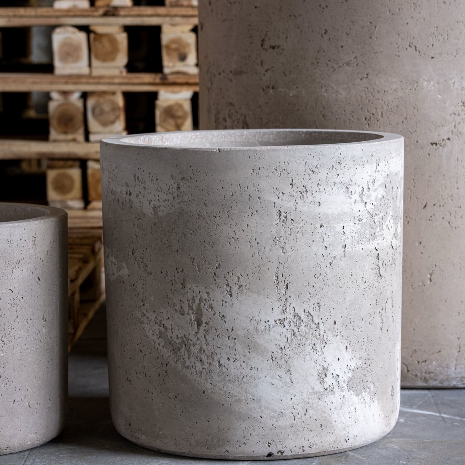 Aurella | Truffle – 55cm X Large Concrete Cylinder Planter – 93L Round Plant Pot