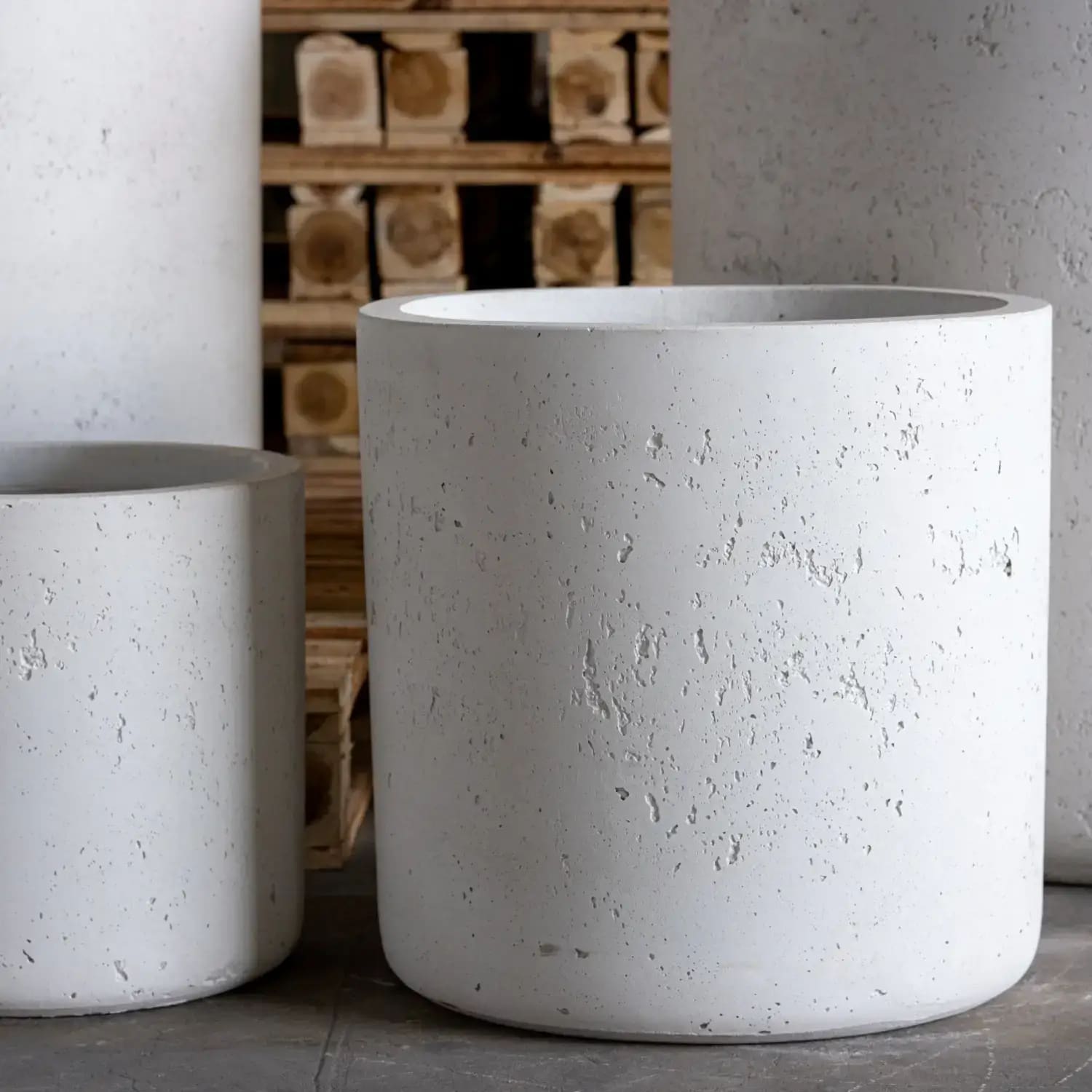 Aurella | White Mist – 55cm Extra Large Concrete Cylinder Planter – 93L Round Plant Pot