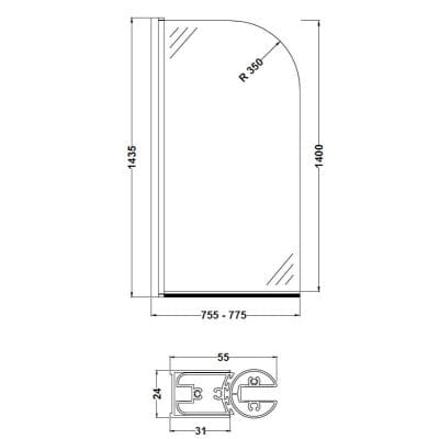 6mm Straight Bath Screen