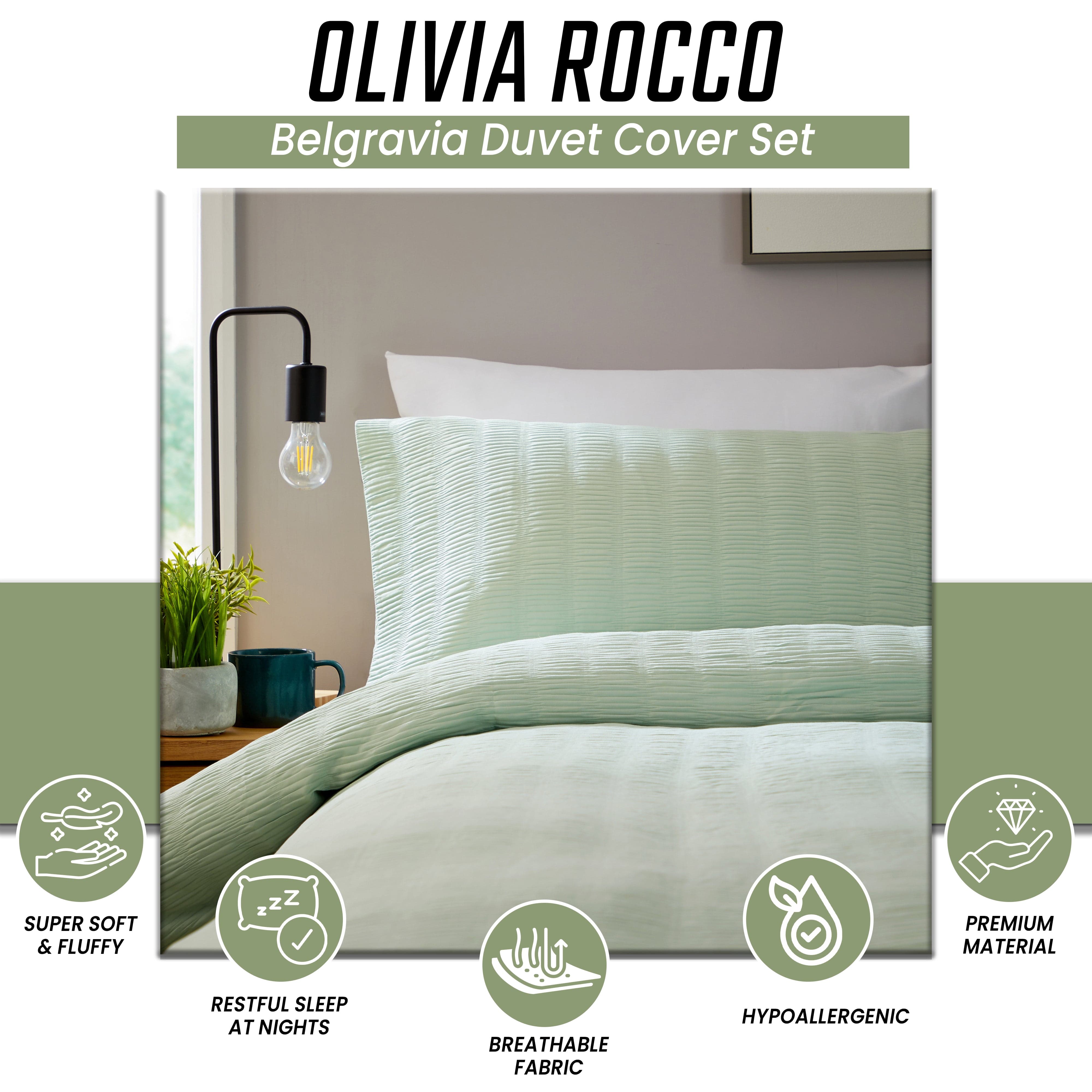 Belgravia Sage Green Microfibre Duvet Cover Set with Pillowcases Soft Easy Care Modern Quilt Bedding Bed Linen Set by OLIVIA ROCCO