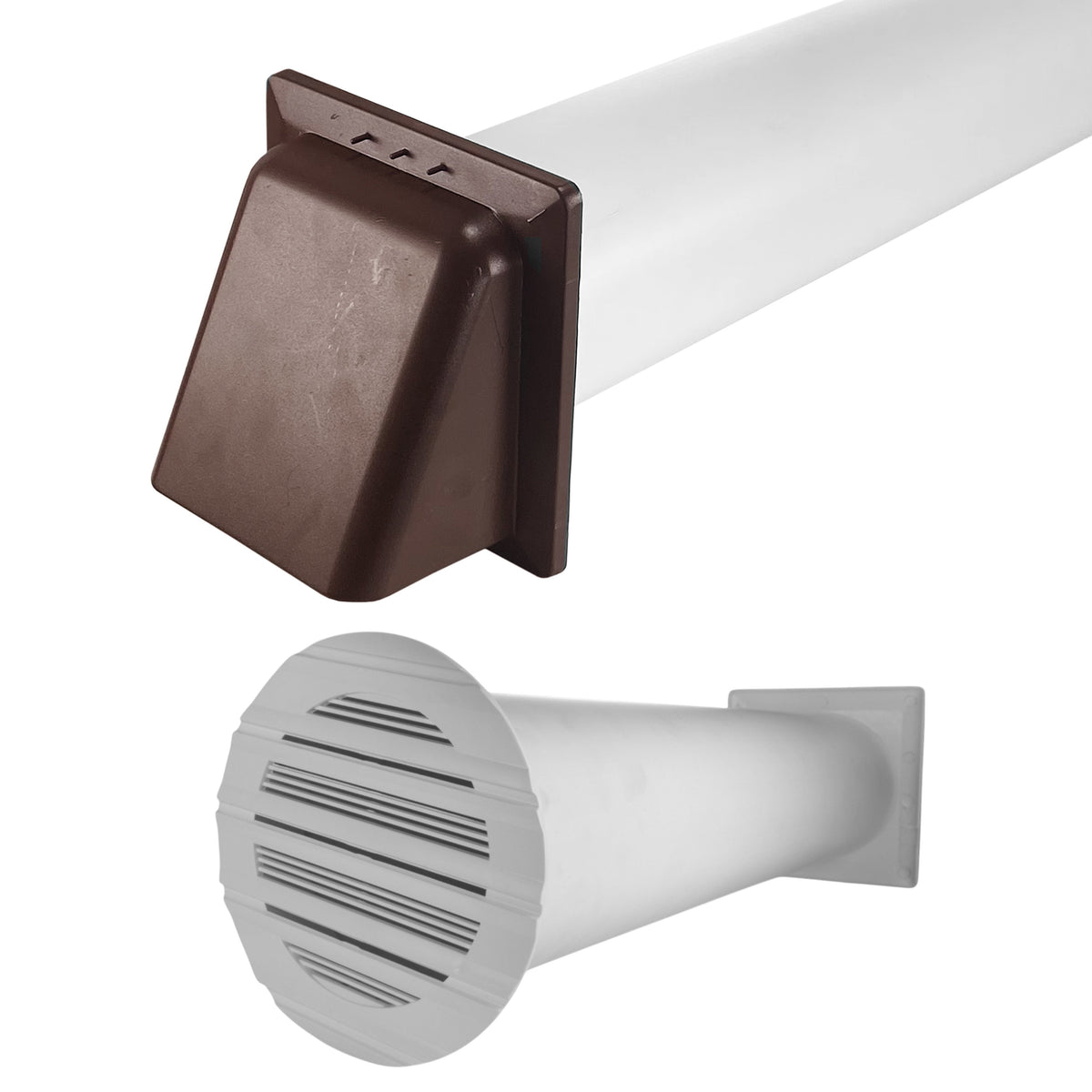 Round Bella Vent Through Wall Ventilation Kit with 100mm Pipe and Brown Vent