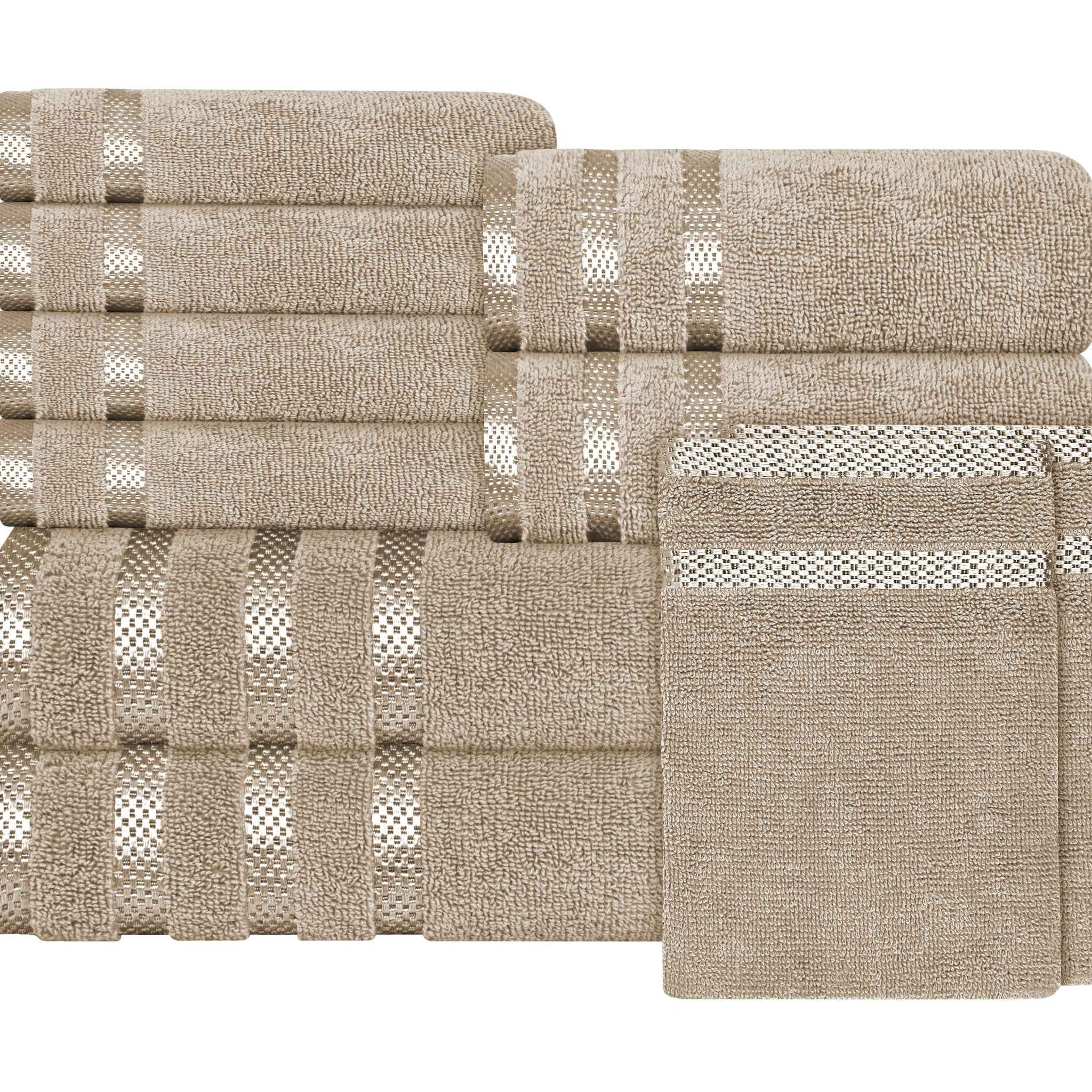 Belmont Viscose Stripe Beige Towels 100% Cotton Hotel Quality Super Absorbent 10 Piece Bale Set, 4 Hand Towel & 12 Face Cloths by OLIVIA ROCCO