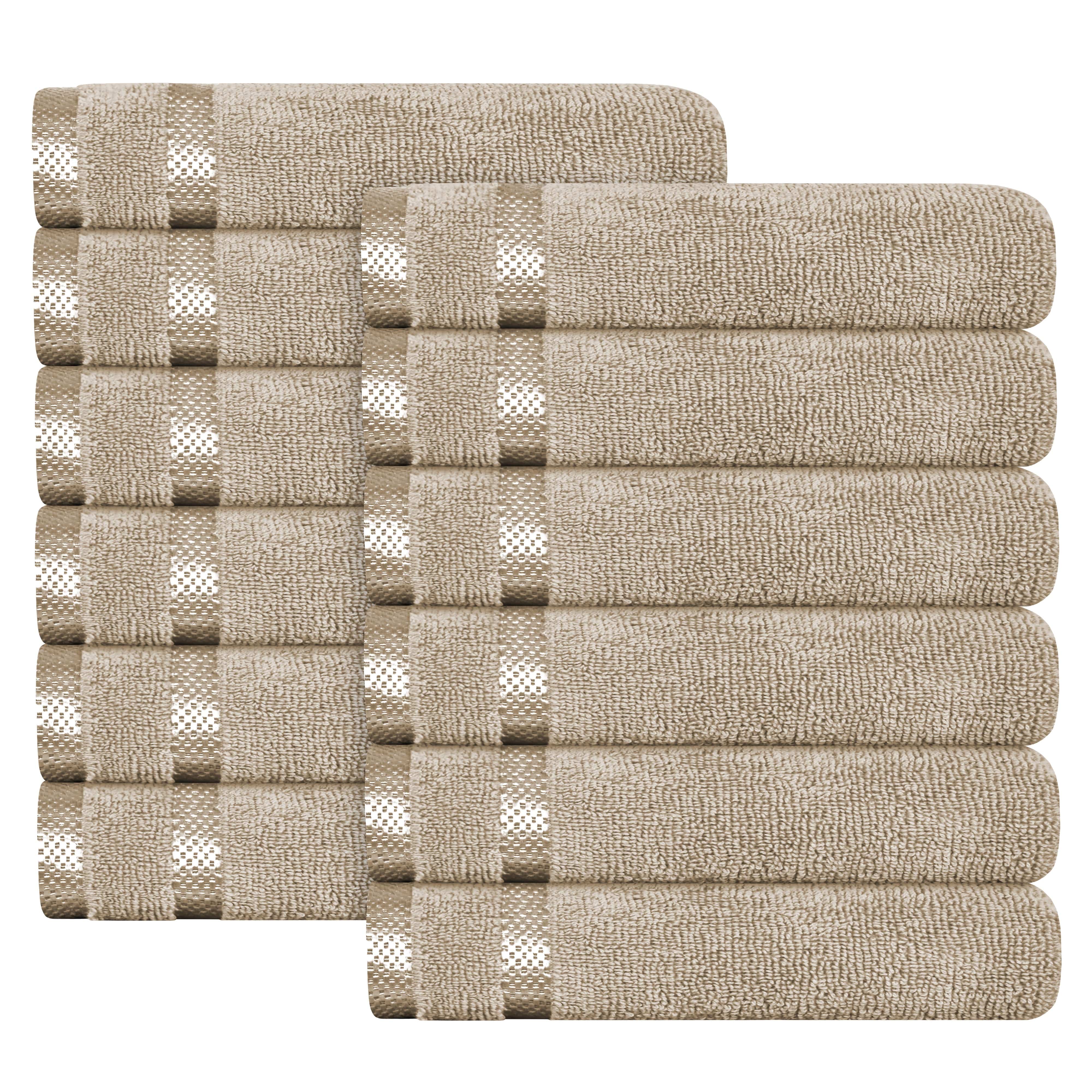 Belmont Viscose Stripe Beige Towels 100% Cotton Hotel Quality Super Absorbent 10 Piece Bale Set, 4 Hand Towel & 12 Face Cloths by OLIVIA ROCCO