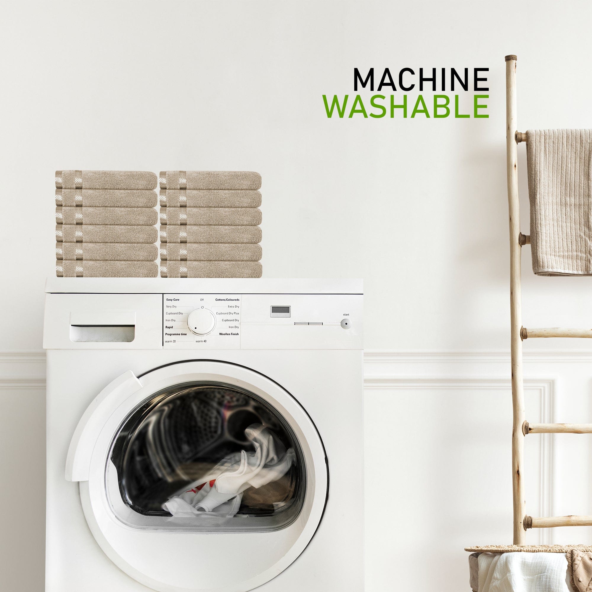 Belmont Viscose Stripe Beige Towels 100% Cotton Hotel Quality Super Absorbent 10 Piece Bale Set, 4 Hand Towel & 12 Face Cloths by OLIVIA ROCCO