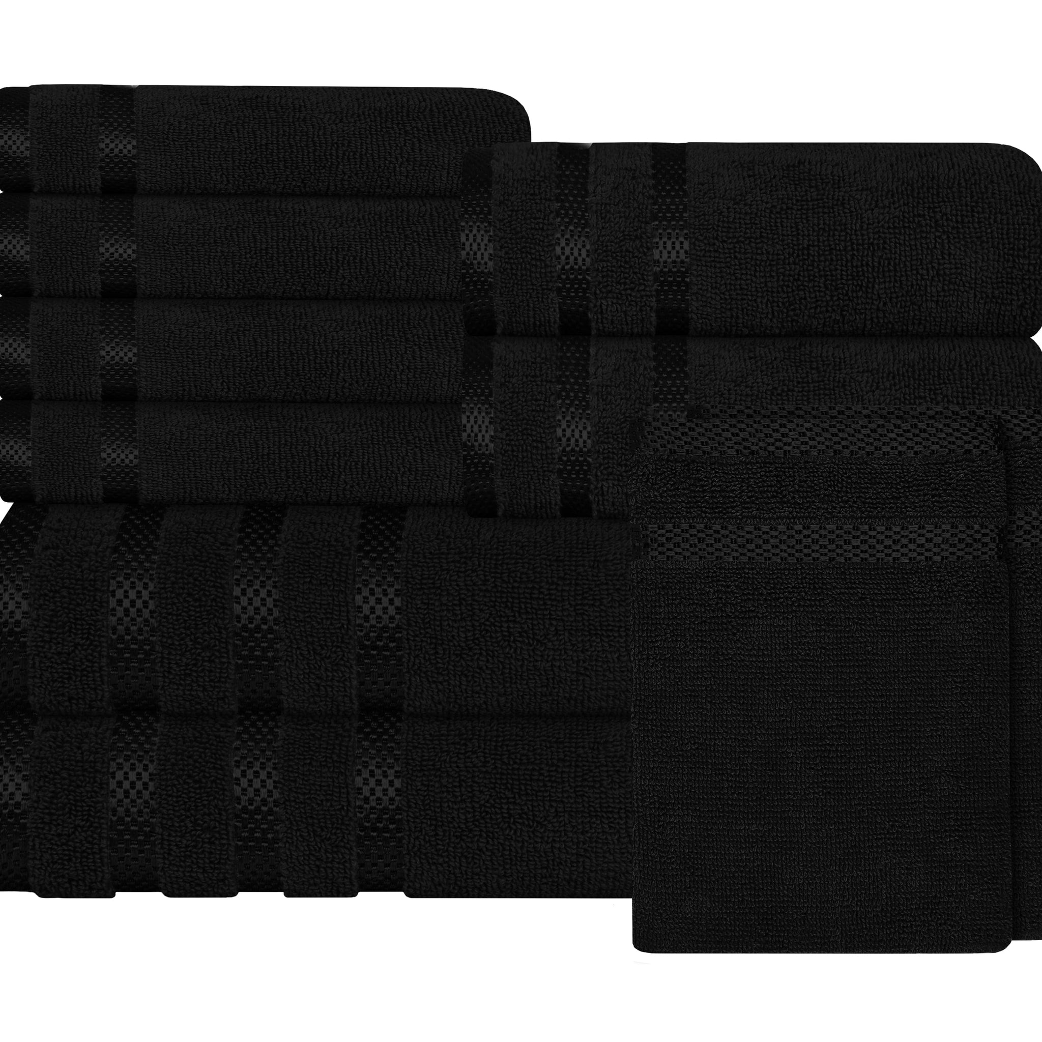 Belmont Viscose Stripe Black Towels 100% Cotton Hotel Quality Super Absorbent 10 Piece Bale Set, 4 Hand Towel & 12 Face Cloths by OLIVIA ROCCO