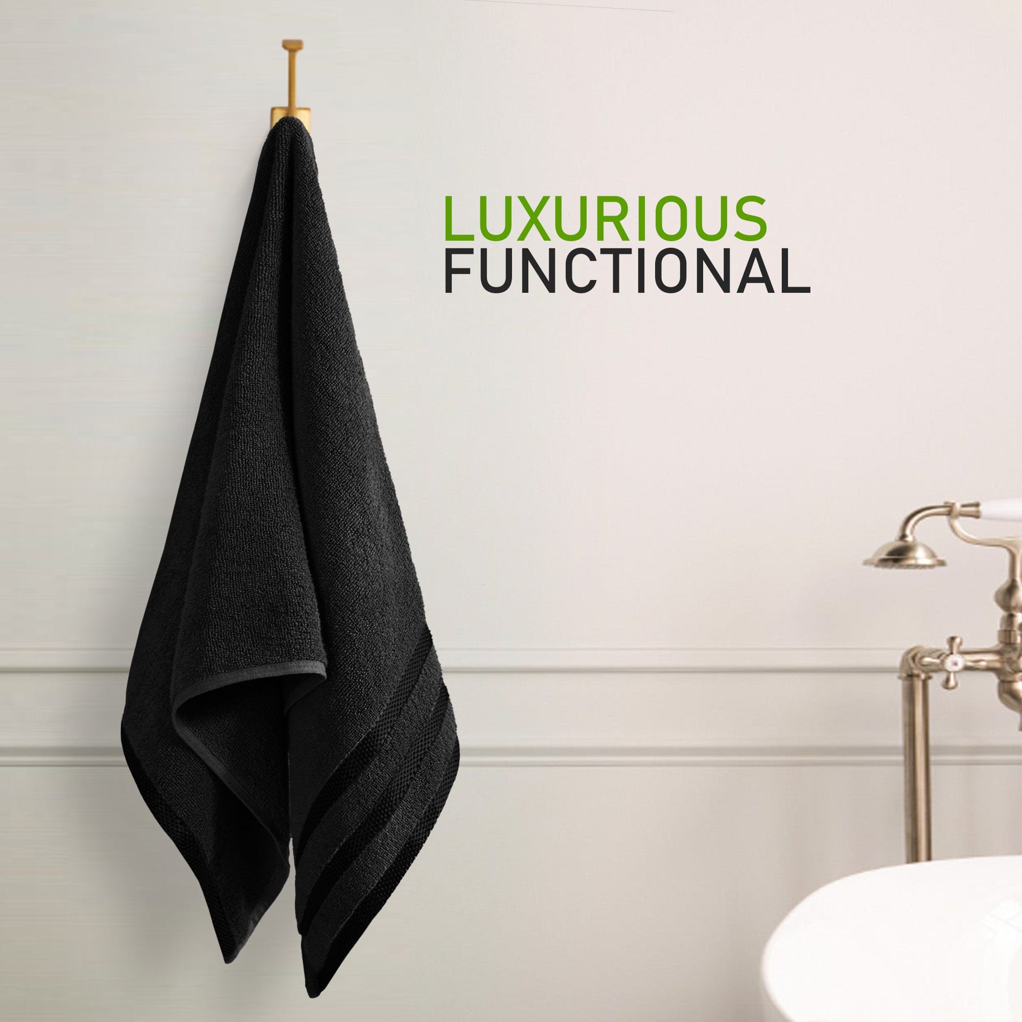 Belmont Viscose Stripe Black Towels 100% Cotton Hotel Quality Super Absorbent 10 Piece Bale Set, 4 Hand Towel & 12 Face Cloths by OLIVIA ROCCO