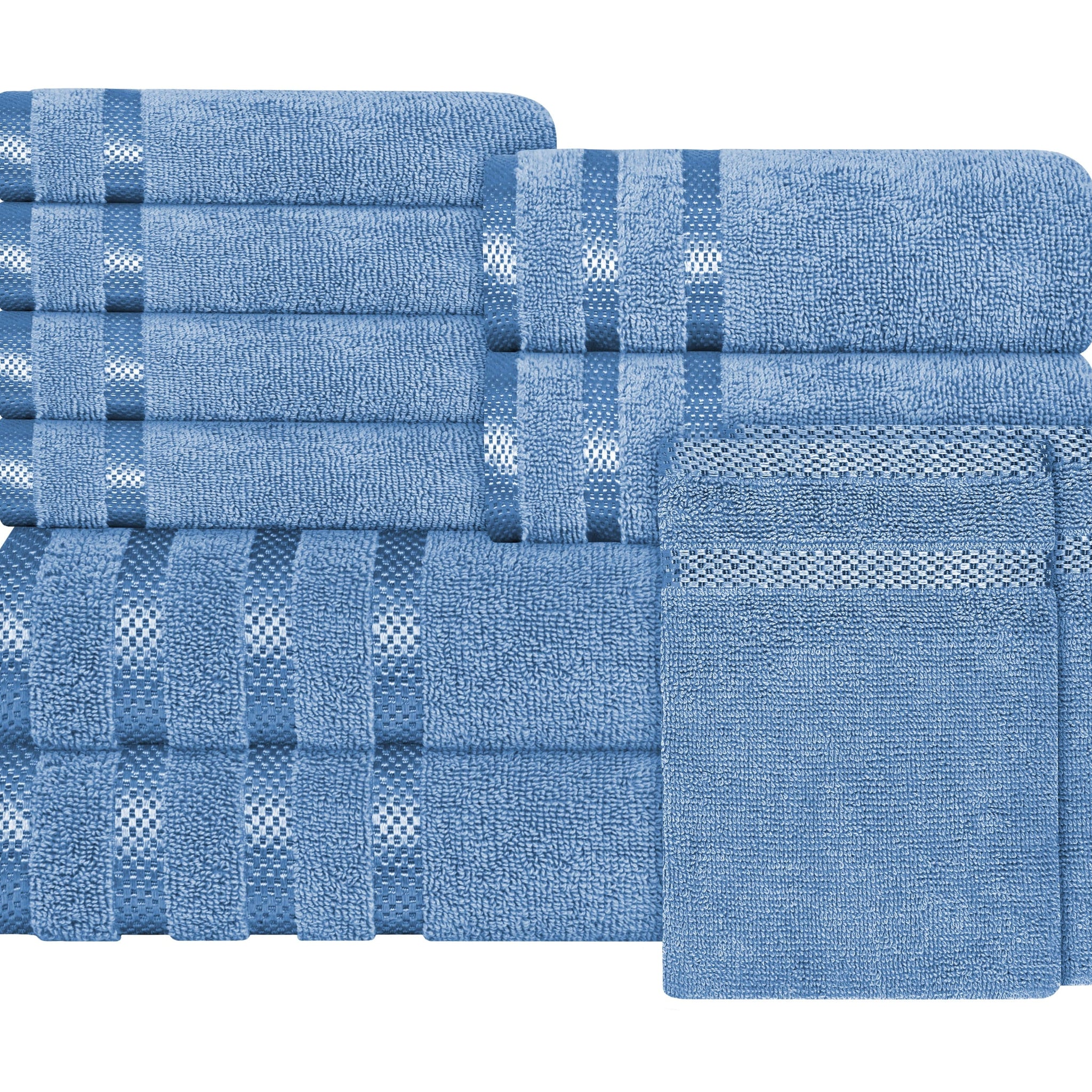 Belmont Viscose Stripe Blue Towels 100% Cotton Hotel Quality Super Absorbent 10 Piece Bale Set, 4 Hand Towel & 12 Face Cloths by OLIVIA ROCCO