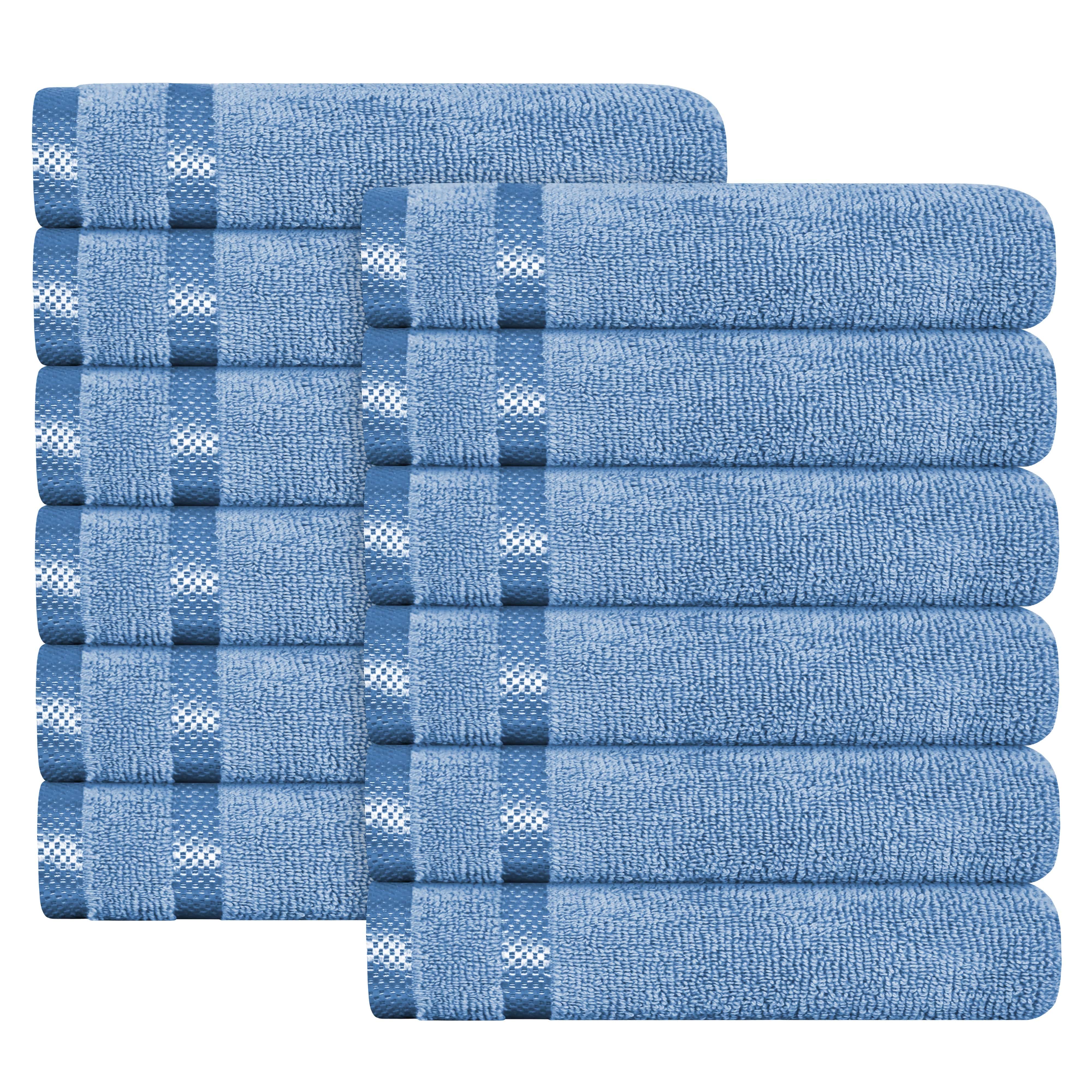 Belmont Viscose Stripe Blue Towels 100% Cotton Hotel Quality Super Absorbent 10 Piece Bale Set, 4 Hand Towel & 12 Face Cloths by OLIVIA ROCCO
