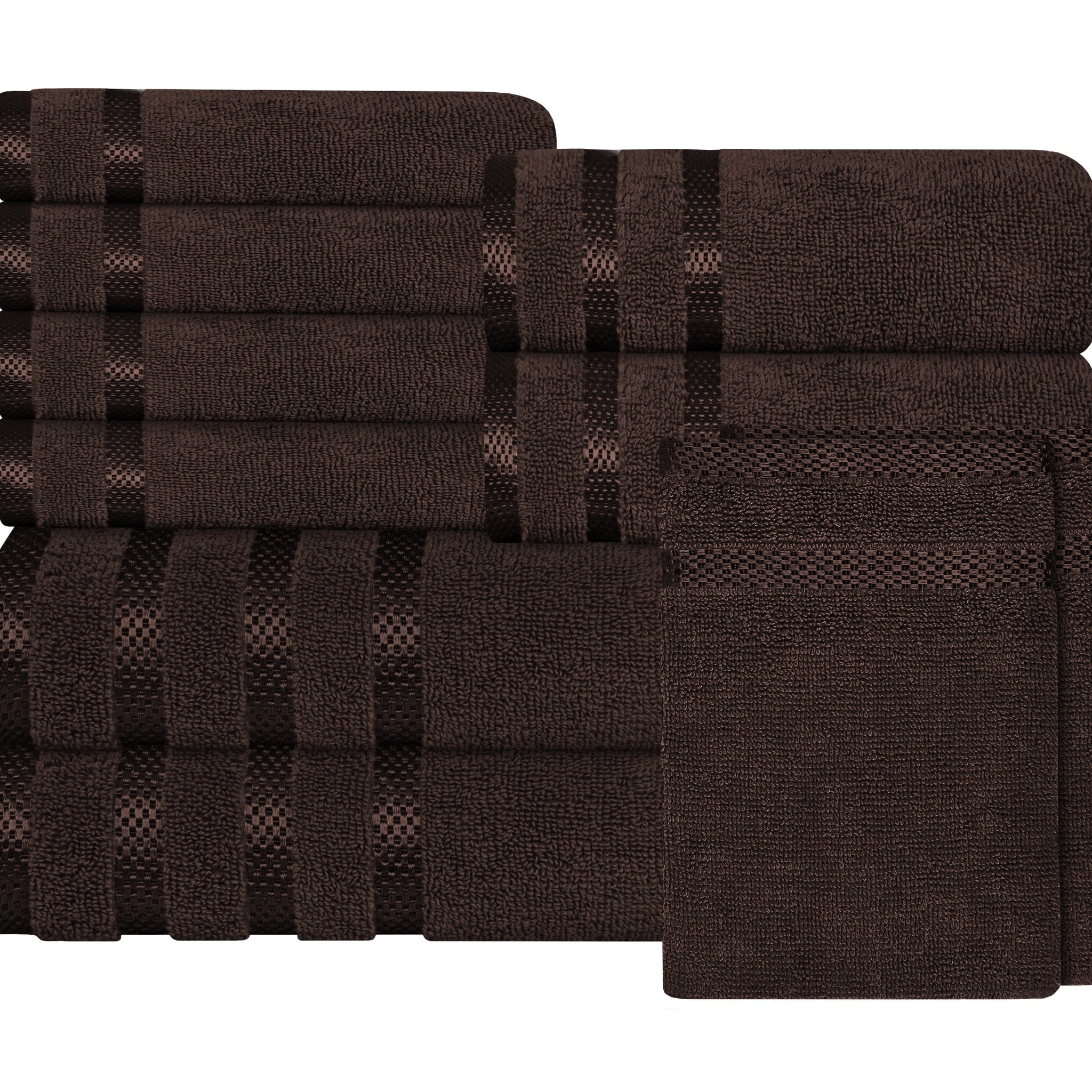 Belmont Viscose Stripe Brown Towels 100% Cotton Hotel Quality Super Absorbent 10 Piece Bale Set, 4 Hand Towel & 12 Face Cloths by OLIVIA ROCCO