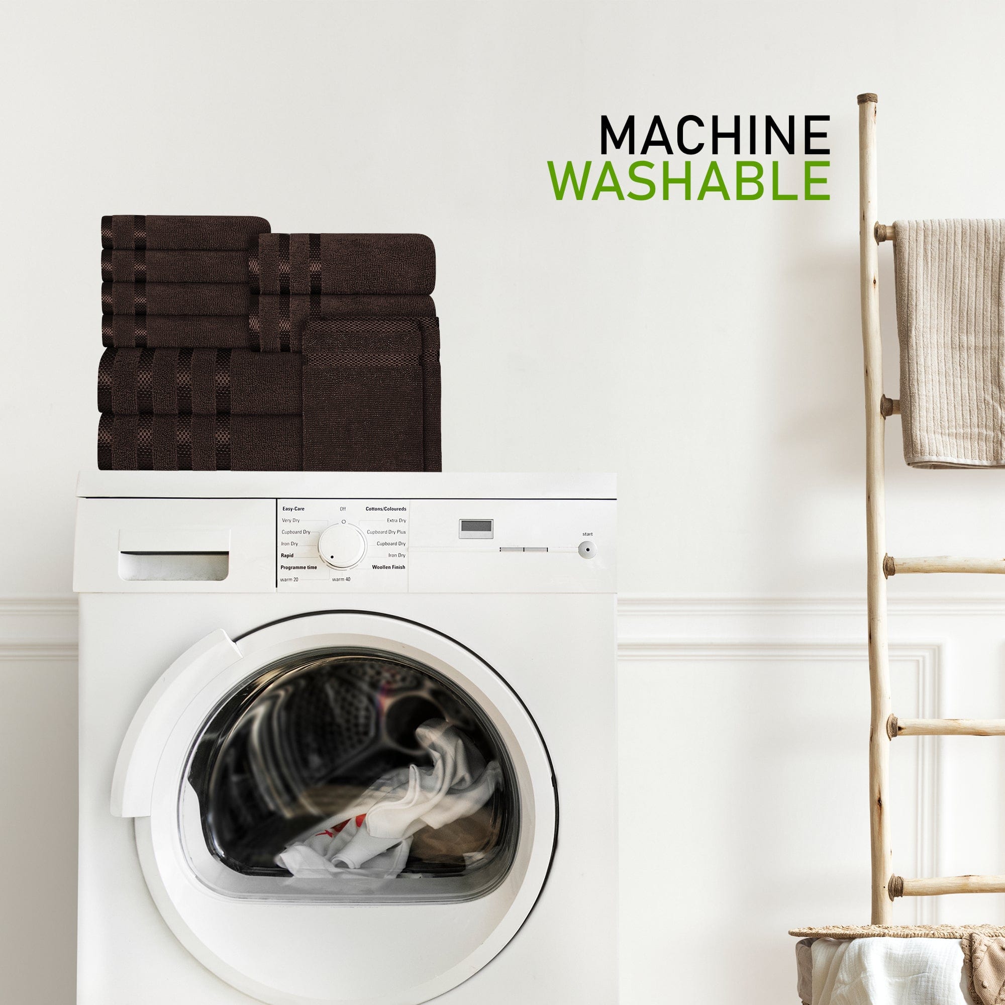 Belmont Viscose Stripe Brown Towels 100% Cotton Hotel Quality Super Absorbent 10 Piece Bale Set, 4 Hand Towel & 12 Face Cloths by OLIVIA ROCCO