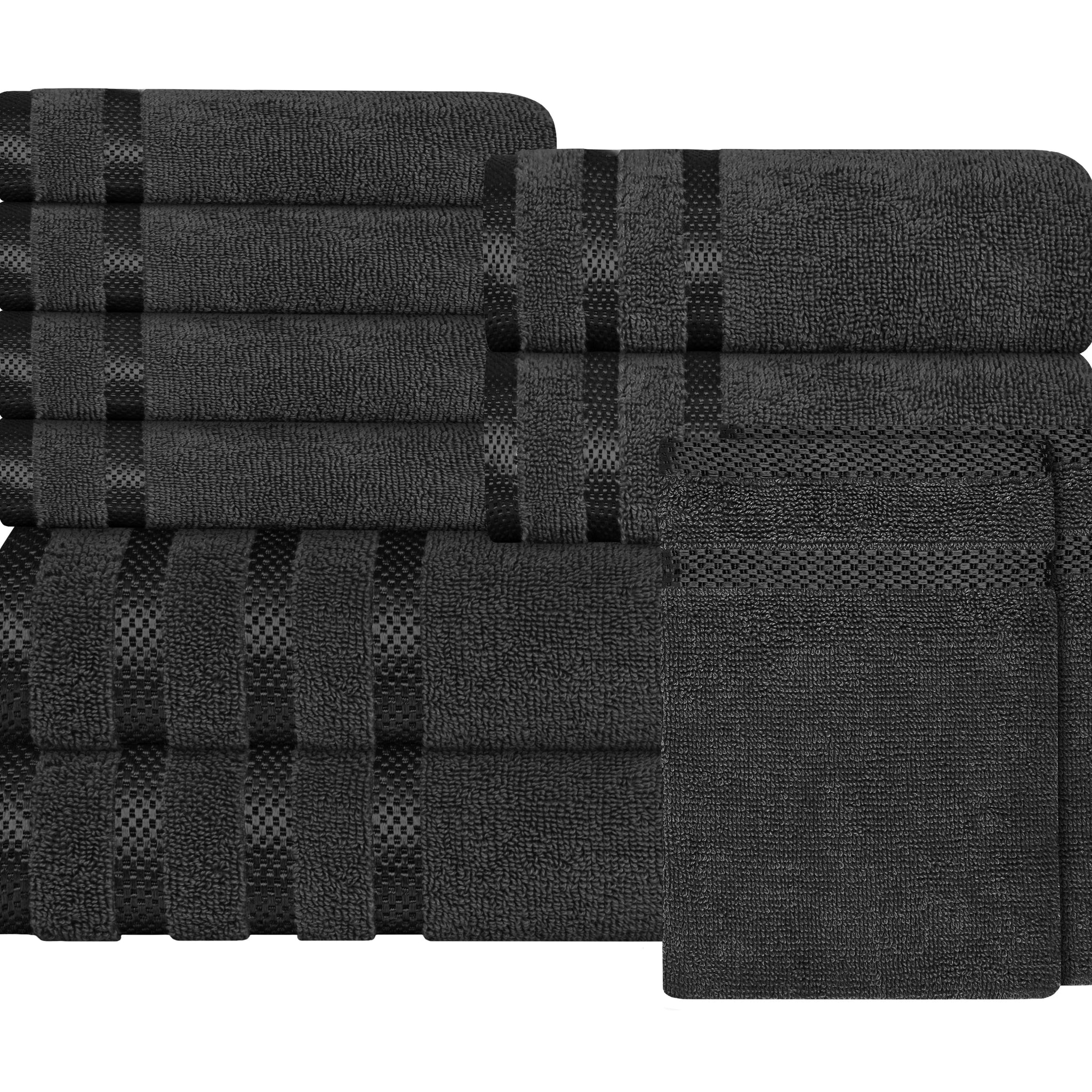Belmont Viscose Stripe Grey Towels 100% Cotton Hotel Quality Super Absorbent 10 Piece Bale Set, 4 Hand Towel & 12 Face Cloths by OLIVIA ROCCO