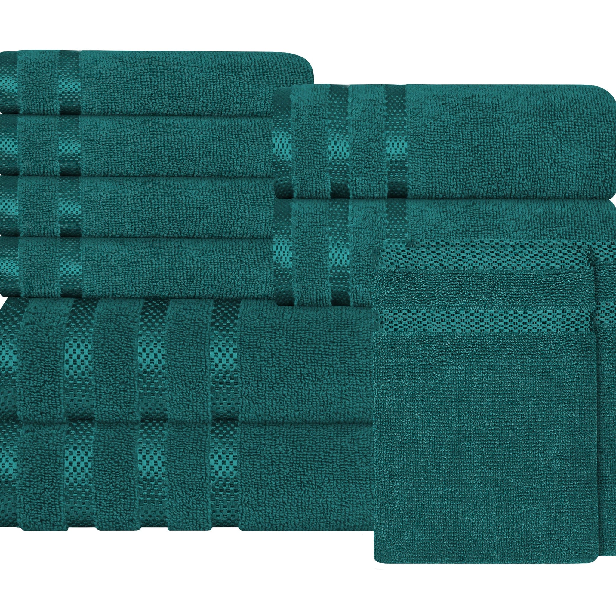 Belmont Viscose Stripe Jade Green Towels 100% Cotton Hotel Quality Super Absorbent 10 Piece Bale Set, 4 Hand Towel & 12 Face Cloths by OLIVIA ROCCO