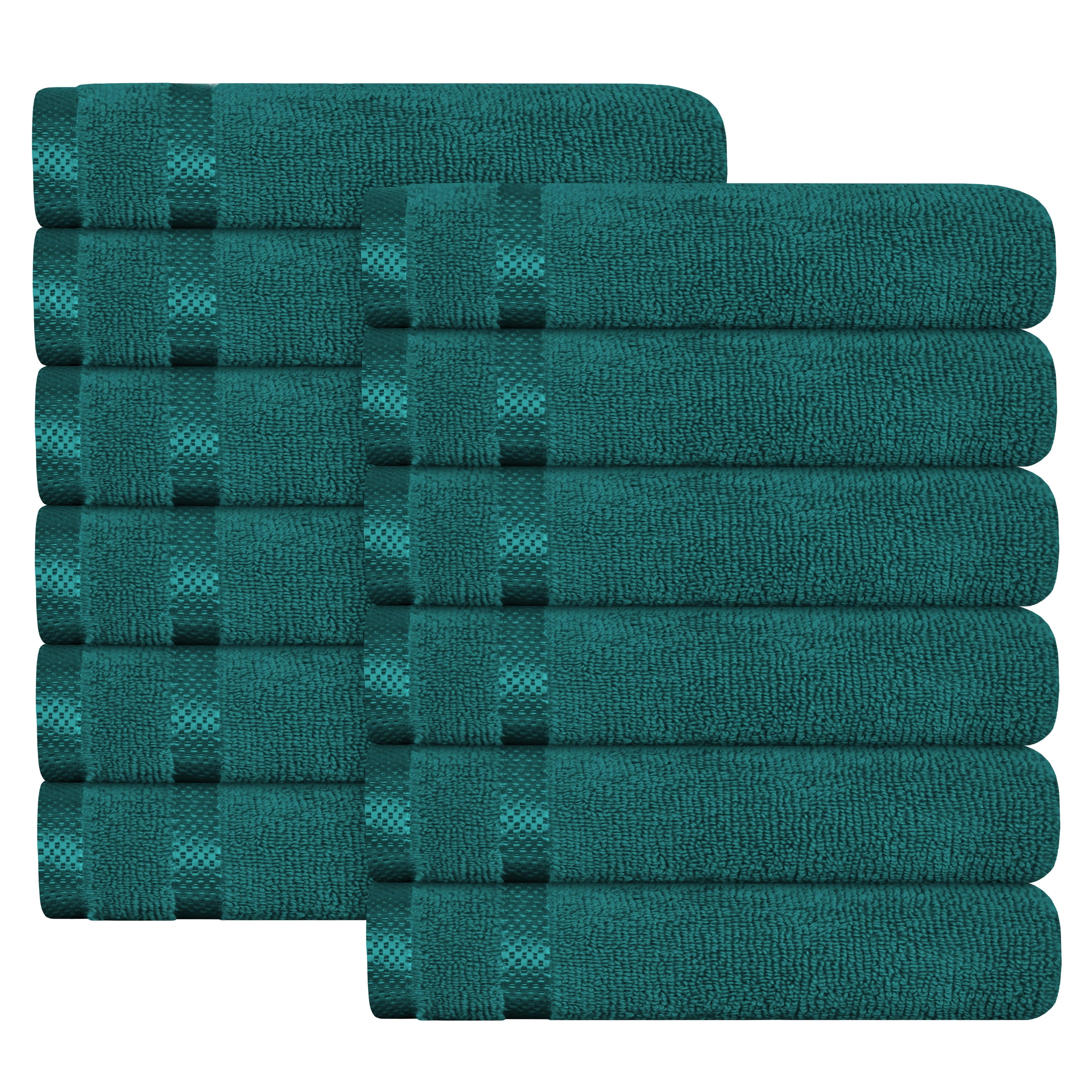 Belmont Viscose Stripe Jade Green Towels 100% Cotton Hotel Quality Super Absorbent 10 Piece Bale Set, 4 Hand Towel & 12 Face Cloths by OLIVIA ROCCO