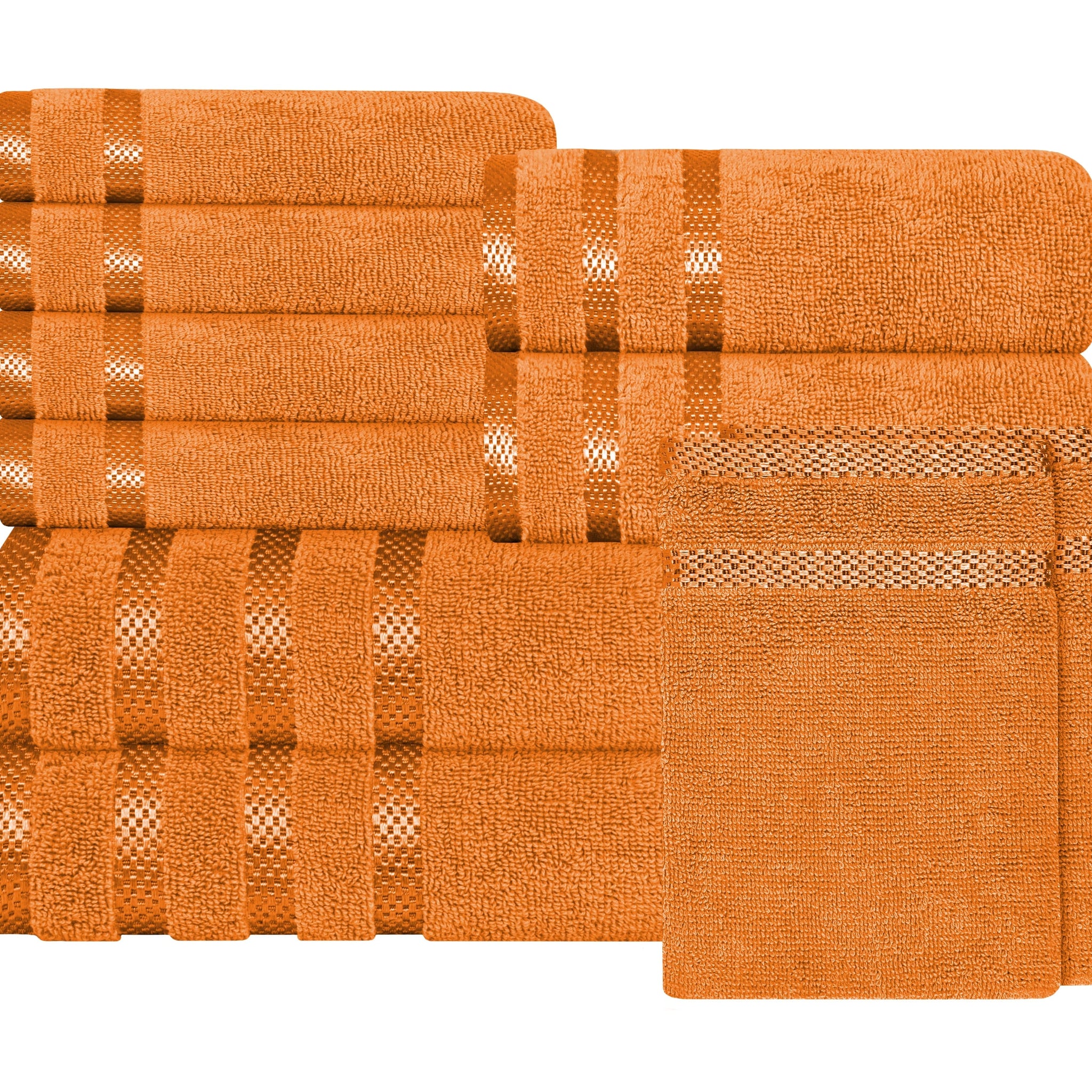 Belmont Viscose Stripe Orange Towels 100% Cotton Hotel Quality Super Absorbent 10 Piece Bale Set, 4 Hand Towel & 12 Face Cloths by OLIVIA ROCCO