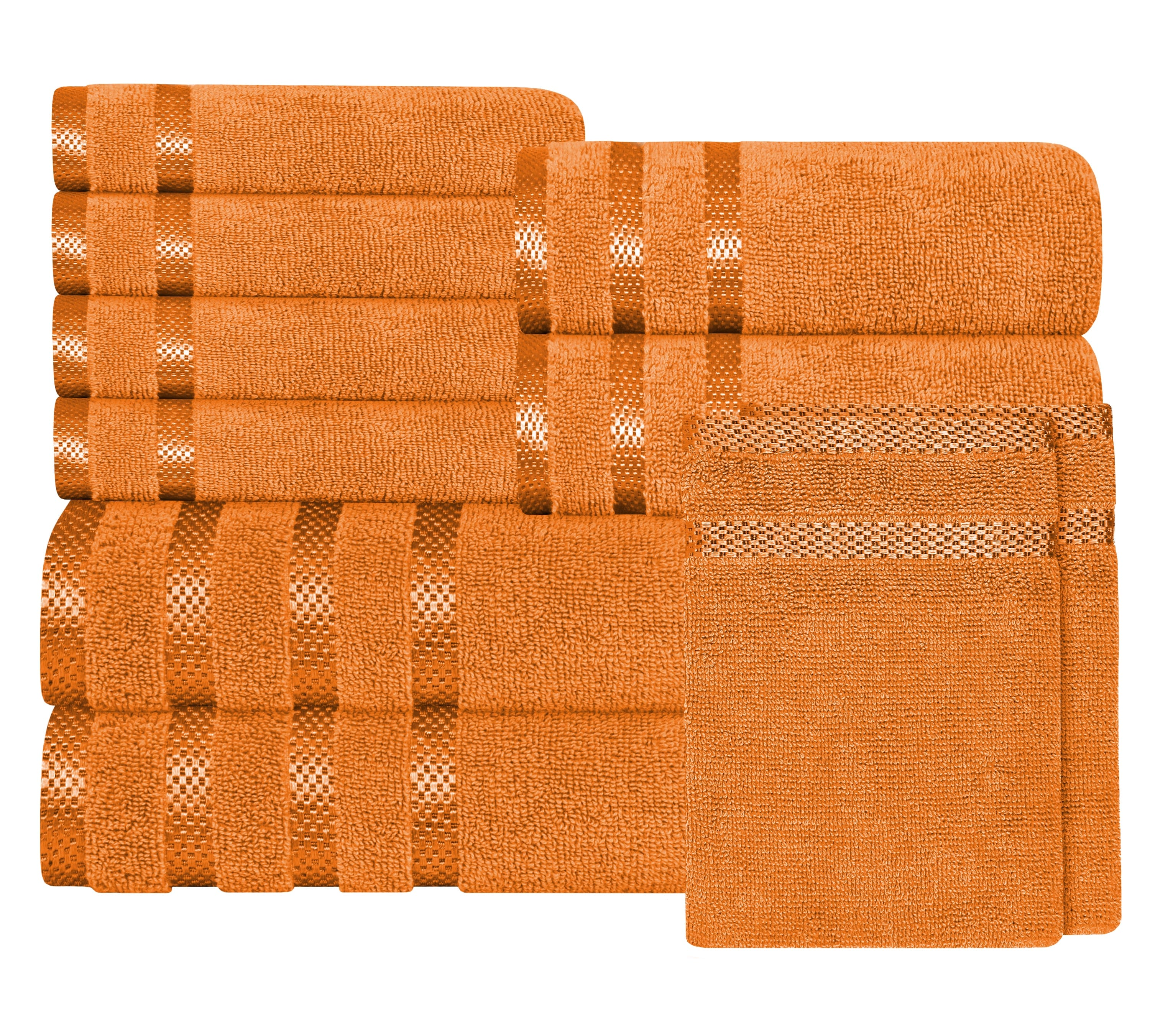 Belmont Viscose Stripe Orange Towels 100% Cotton Hotel Quality Super Absorbent 10 Piece Bale Set, 4 Hand Towel & 12 Face Cloths by OLIVIA ROCCO
