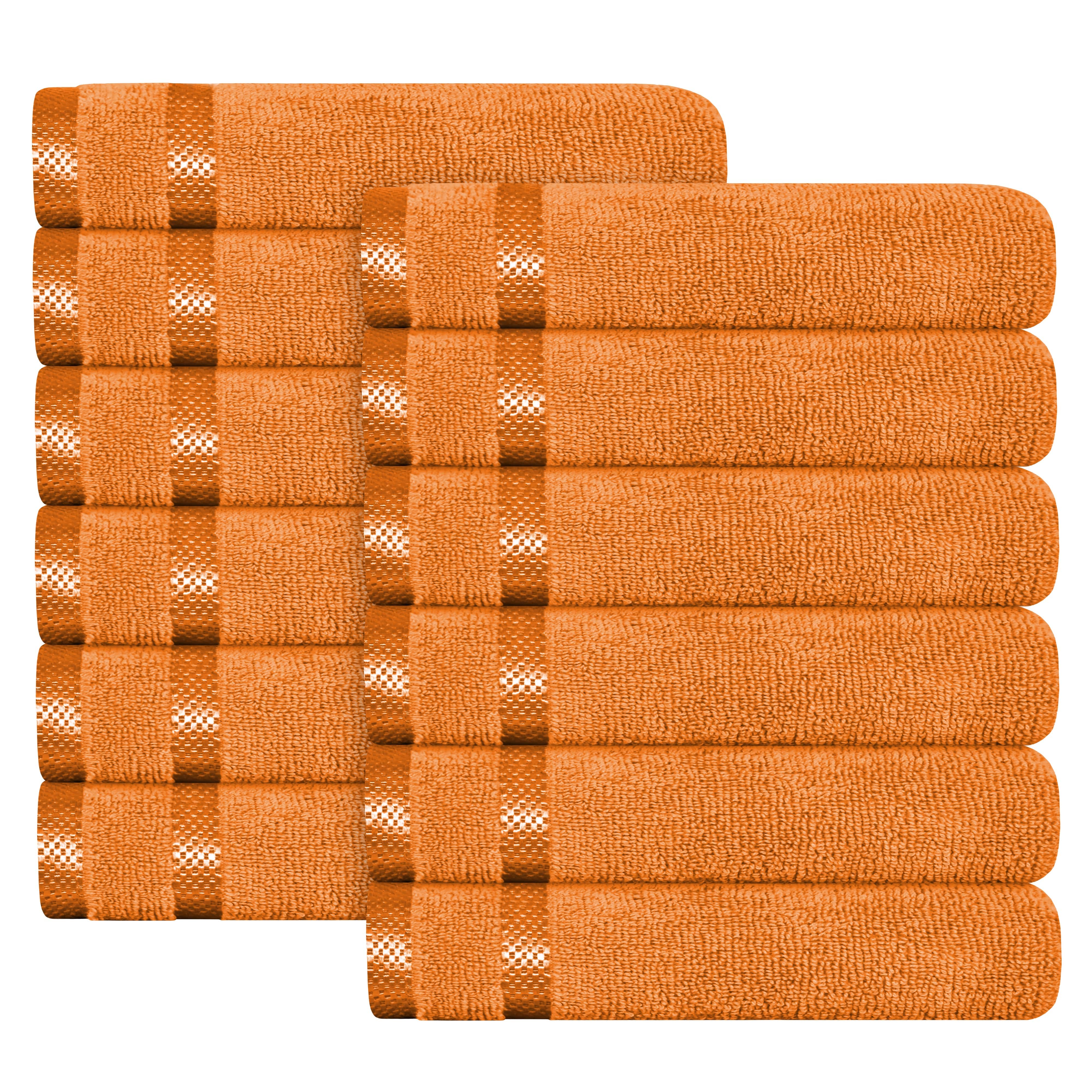 Belmont Viscose Stripe Orange Towels 100% Cotton Hotel Quality Super Absorbent 10 Piece Bale Set, 4 Hand Towel & 12 Face Cloths by OLIVIA ROCCO