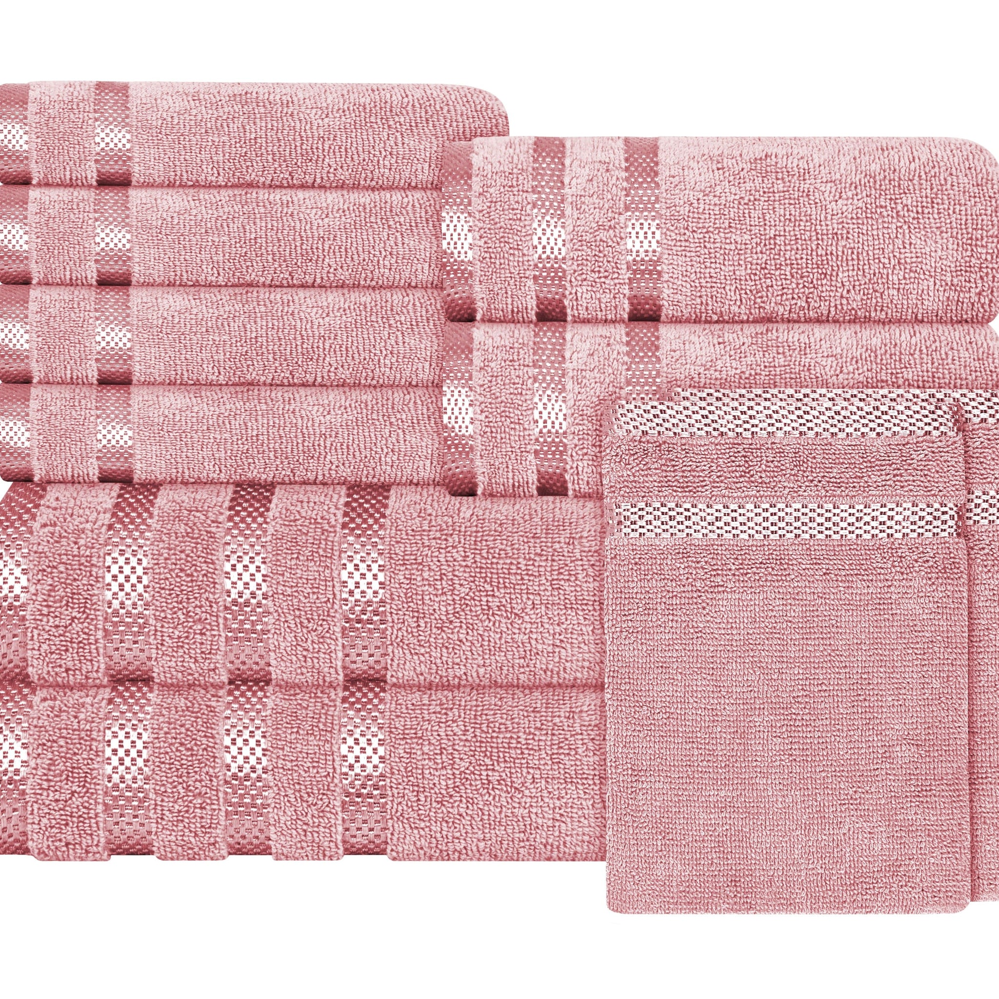 Belmont Viscose Stripe Pink Towels 100% Cotton Hotel Quality Super Absorbent 10 Piece Bale Set, 4 Hand Towel & 12 Face Cloths by OLIVIA ROCCO