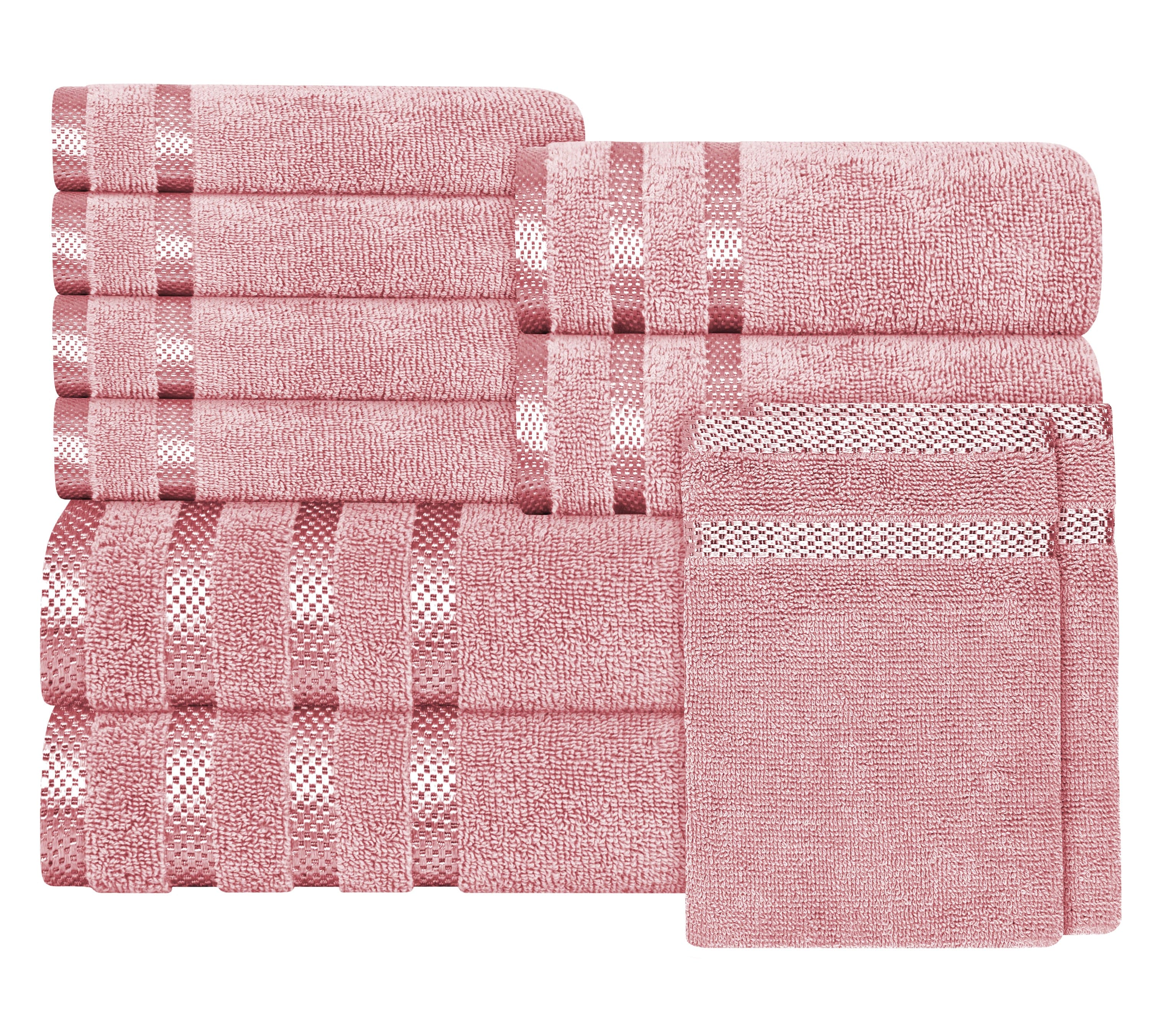 Belmont Viscose Stripe Pink Towels 100% Cotton Hotel Quality Super Absorbent 10 Piece Bale Set, 4 Hand Towel & 12 Face Cloths by OLIVIA ROCCO