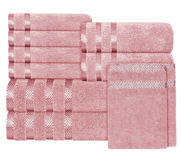 Belmont Viscose Stripe Pink Towels 100% Cotton Hotel Quality Super Absorbent 10 Piece Bale Set, 4 Hand Towel & 12 Face Cloths by OLIVIA ROCCO