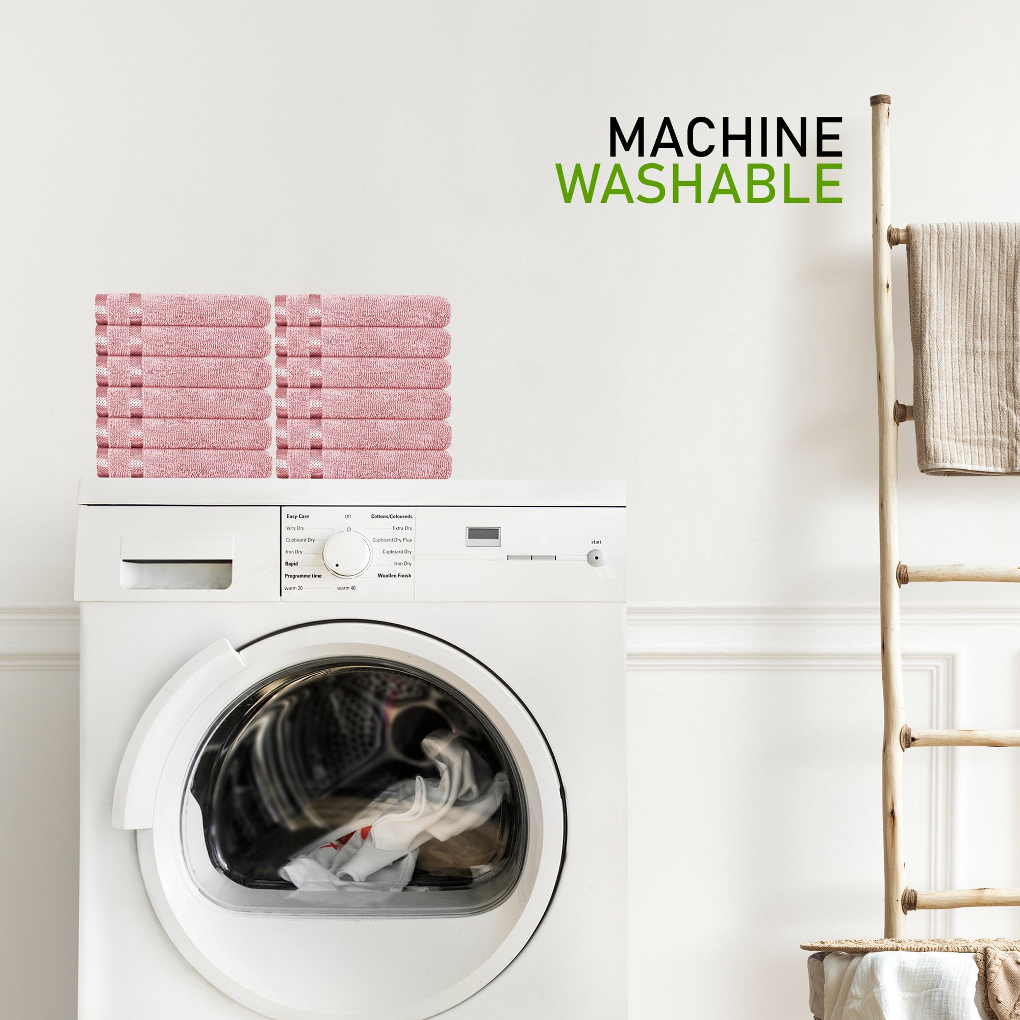 Belmont Viscose Stripe Pink Towels 100% Cotton Hotel Quality Super Absorbent 10 Piece Bale Set, 4 Hand Towel & 12 Face Cloths by OLIVIA ROCCO