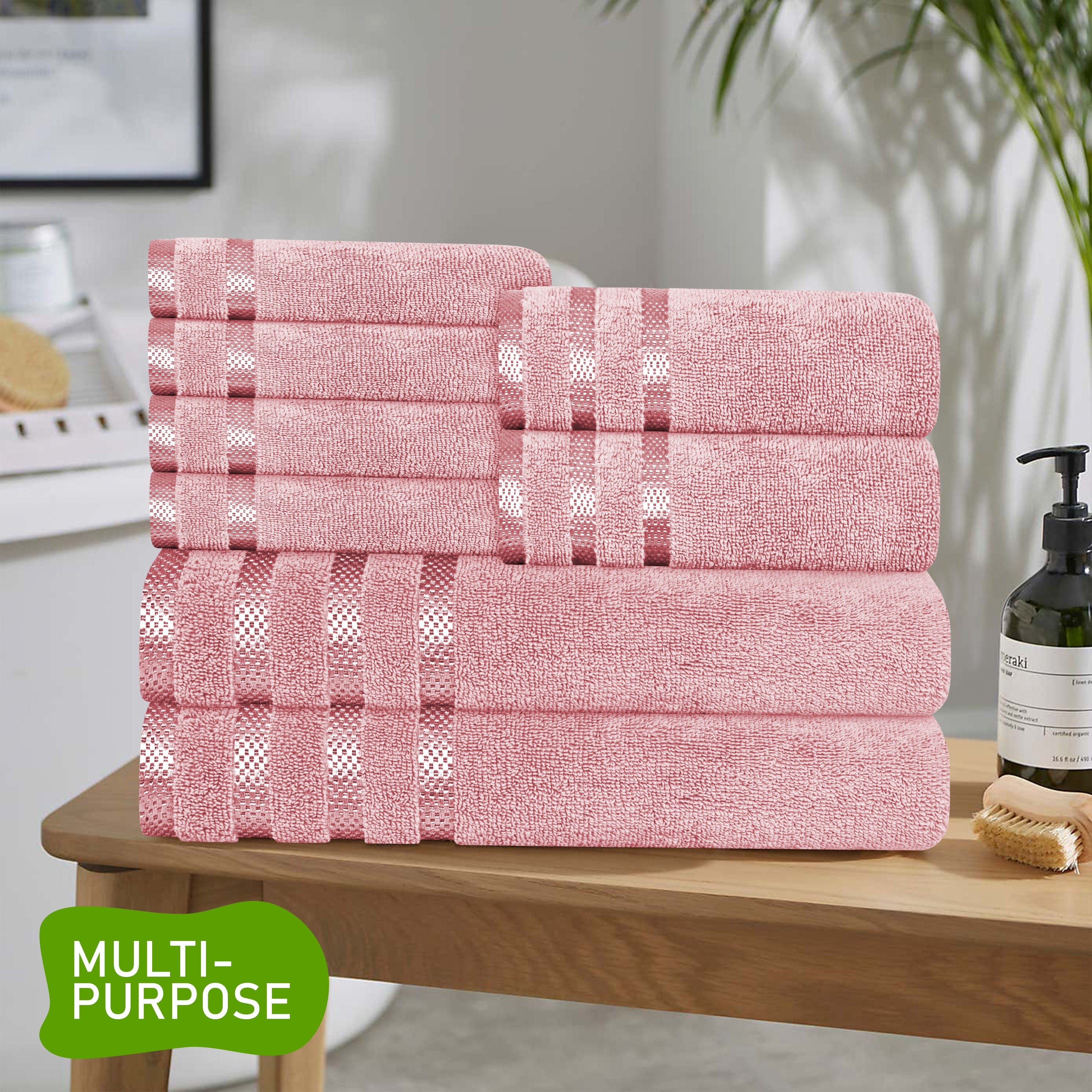 Belmont Viscose Stripe Pink Towels 100% Cotton Hotel Quality Super Absorbent 10 Piece Bale Set, 4 Hand Towel & 12 Face Cloths by OLIVIA ROCCO
