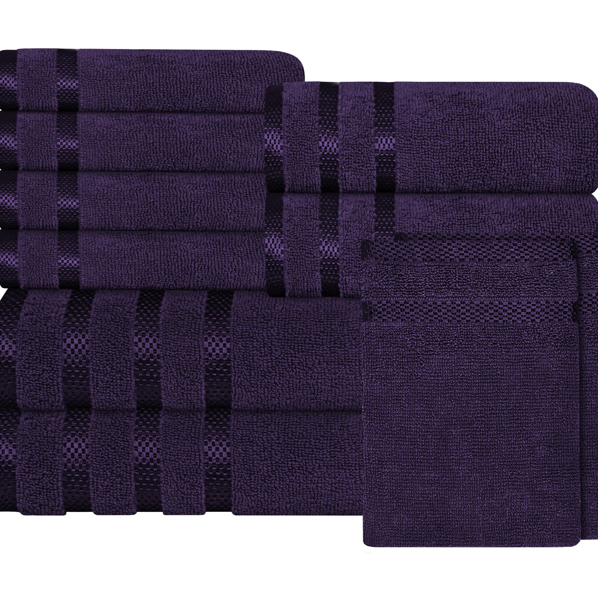 Belmont Viscose Stripe Purple Towels 100% Cotton Hotel Quality Super Absorbent 10 Piece Bale Set, 4 Hand Towel & 12 Face Cloths by OLIVIA ROCCO