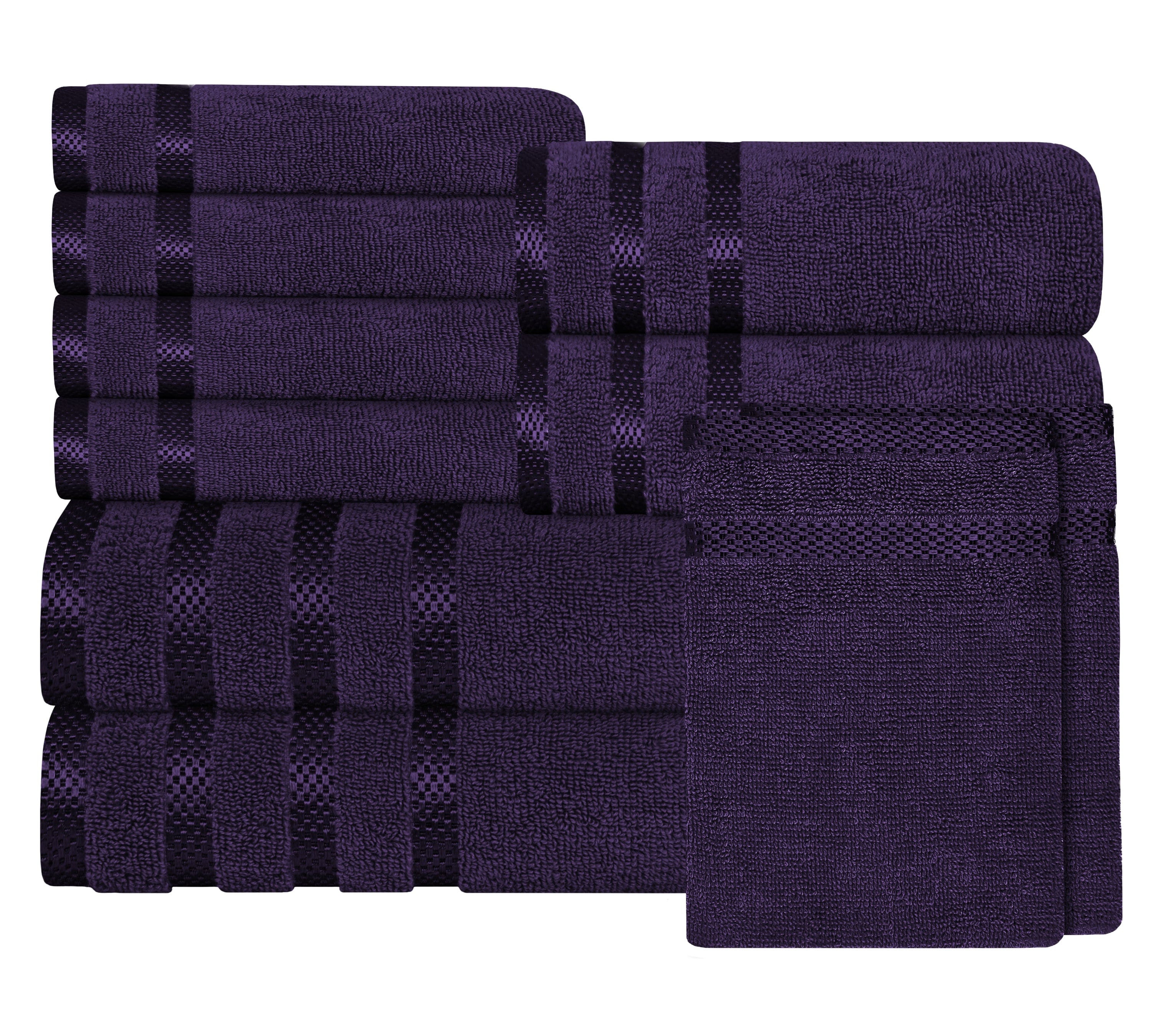 Belmont Viscose Stripe Purple Towels 100% Cotton Hotel Quality Super Absorbent 10 Piece Bale Set, 4 Hand Towel & 12 Face Cloths by OLIVIA ROCCO