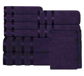 Belmont Viscose Stripe Purple Towels 100% Cotton Hotel Quality Super Absorbent 10 Piece Bale Set, 4 Hand Towel & 12 Face Cloths by OLIVIA ROCCO