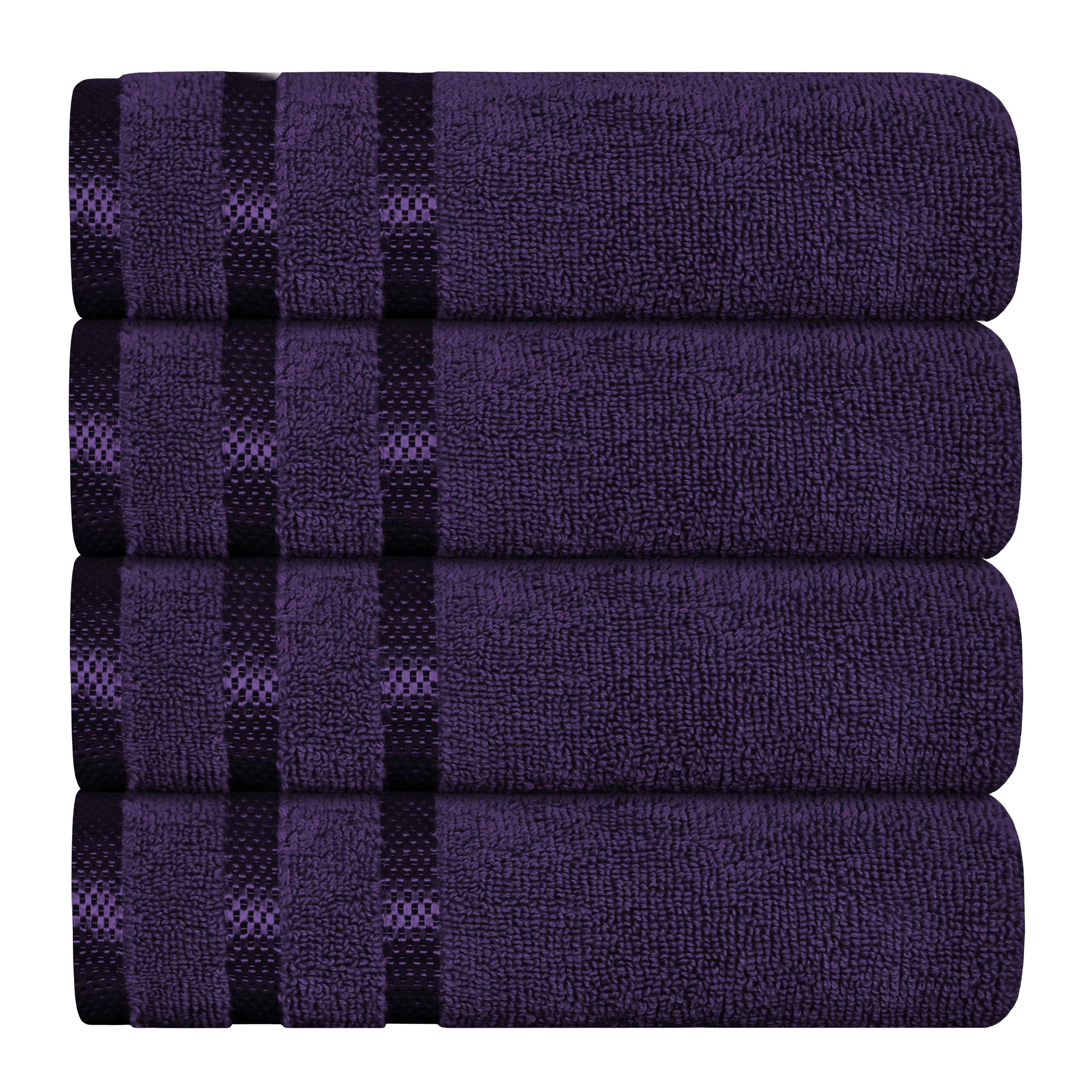 Belmont Viscose Stripe Purple Towels 100% Cotton Hotel Quality Super Absorbent 10 Piece Bale Set, 4 Hand Towel & 12 Face Cloths by OLIVIA ROCCO