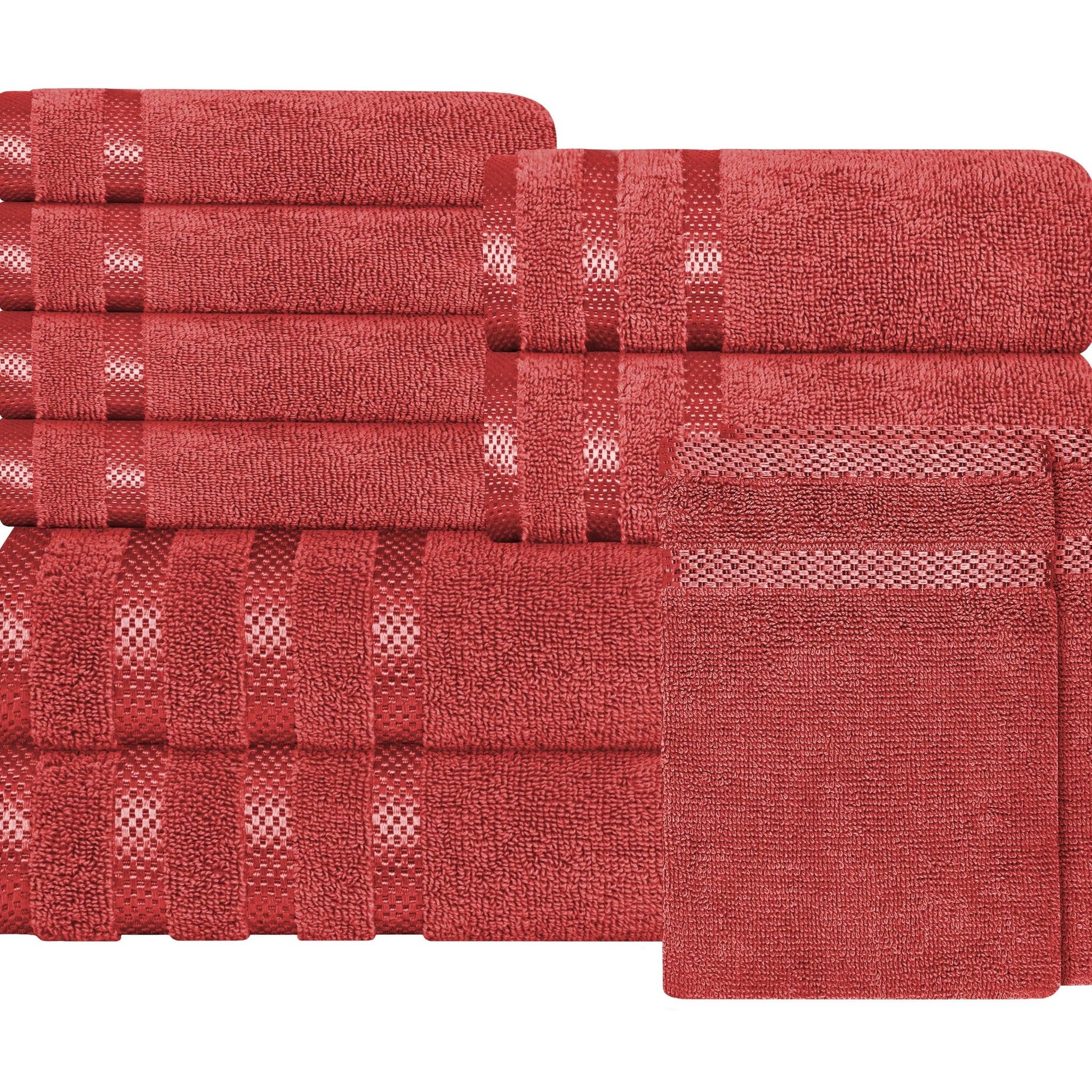 Belmont Viscose Stripe Red Towels 100% Cotton Hotel Quality Super Absorbent 10 Piece Bale Set, 4 Hand Towel & 12 Face Cloths by OLIVIA ROCCO