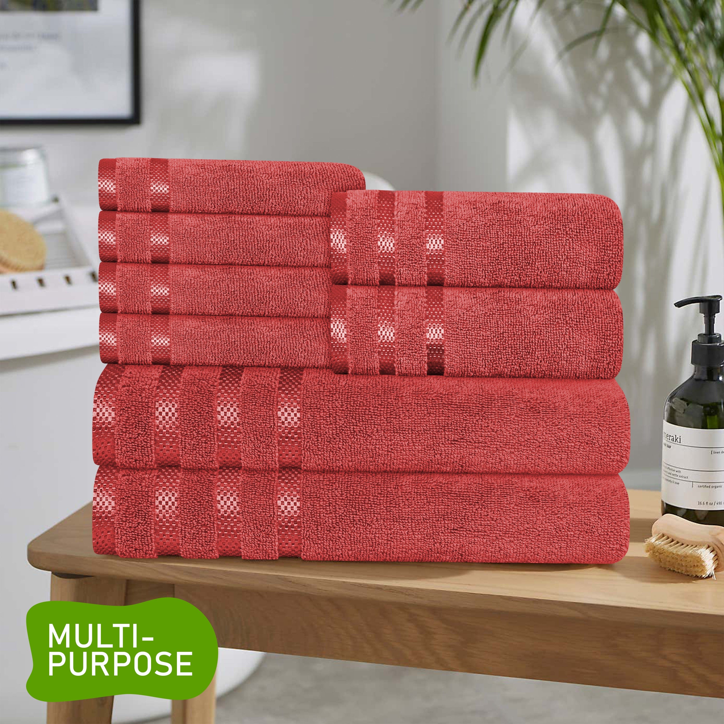 Belmont Viscose Stripe Red Towels 100% Cotton Hotel Quality Super Absorbent 10 Piece Bale Set, 4 Hand Towel & 12 Face Cloths by OLIVIA ROCCO